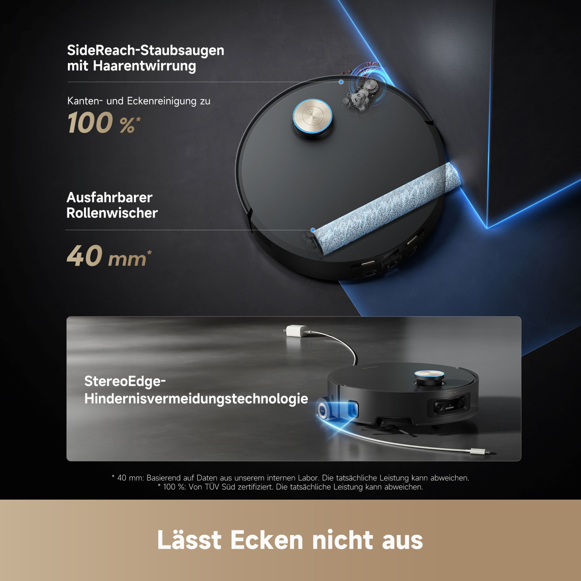 Dreame Saugroboter »mit Wischfunktion Aqua10 Ultra Roller Complete Black« Warmwasser-Wischsystem, Rollenmopp, überwindet Hindernisse, 30.000 Pa