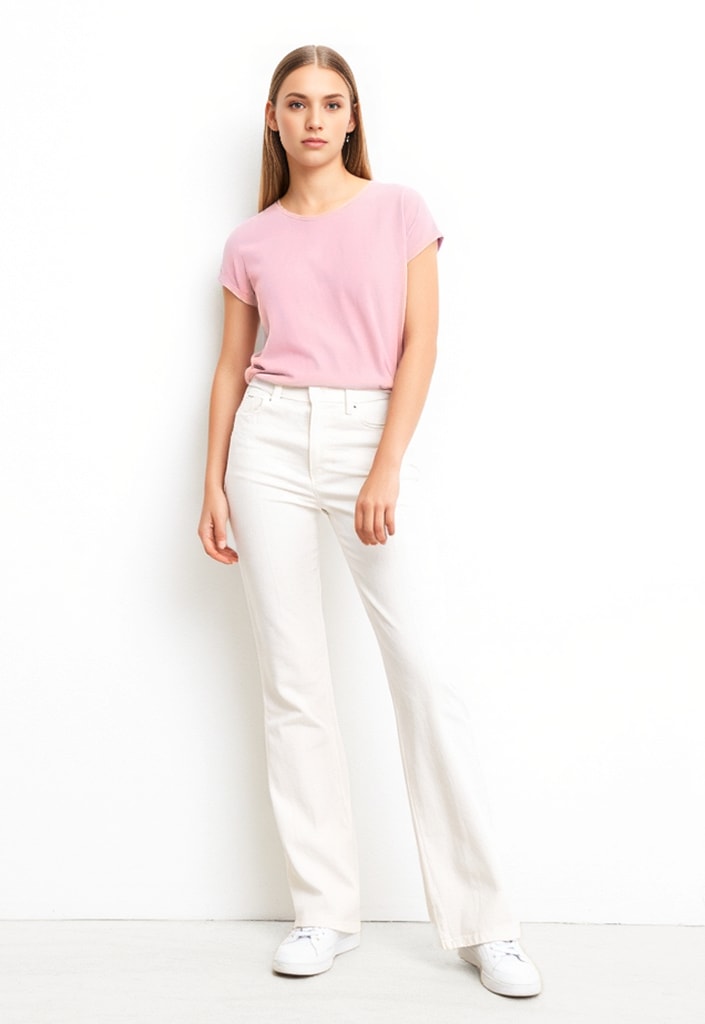 Vero Moda T-Shirt »VMAVA PLAIN SS TOP JRS NOOS« Materialmix, regular fit