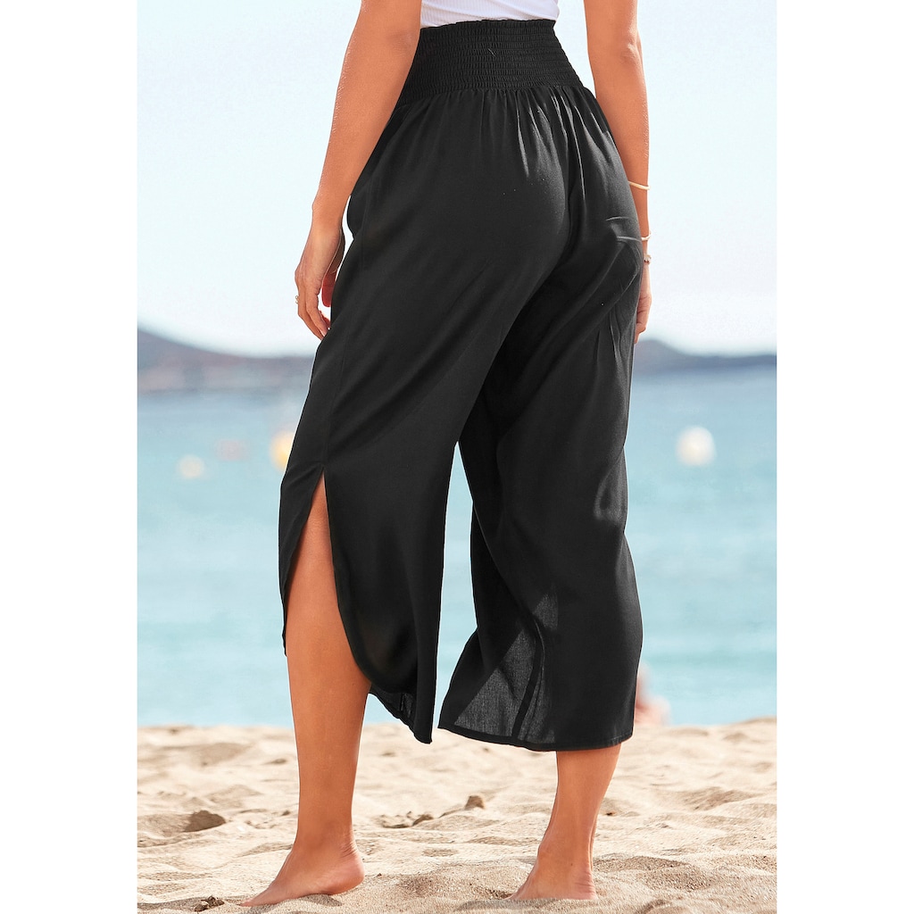 Buffalo Schlupfhose, mit bequemem Smokbund und Schlitz am Bein, Stoffhose, Strandhose