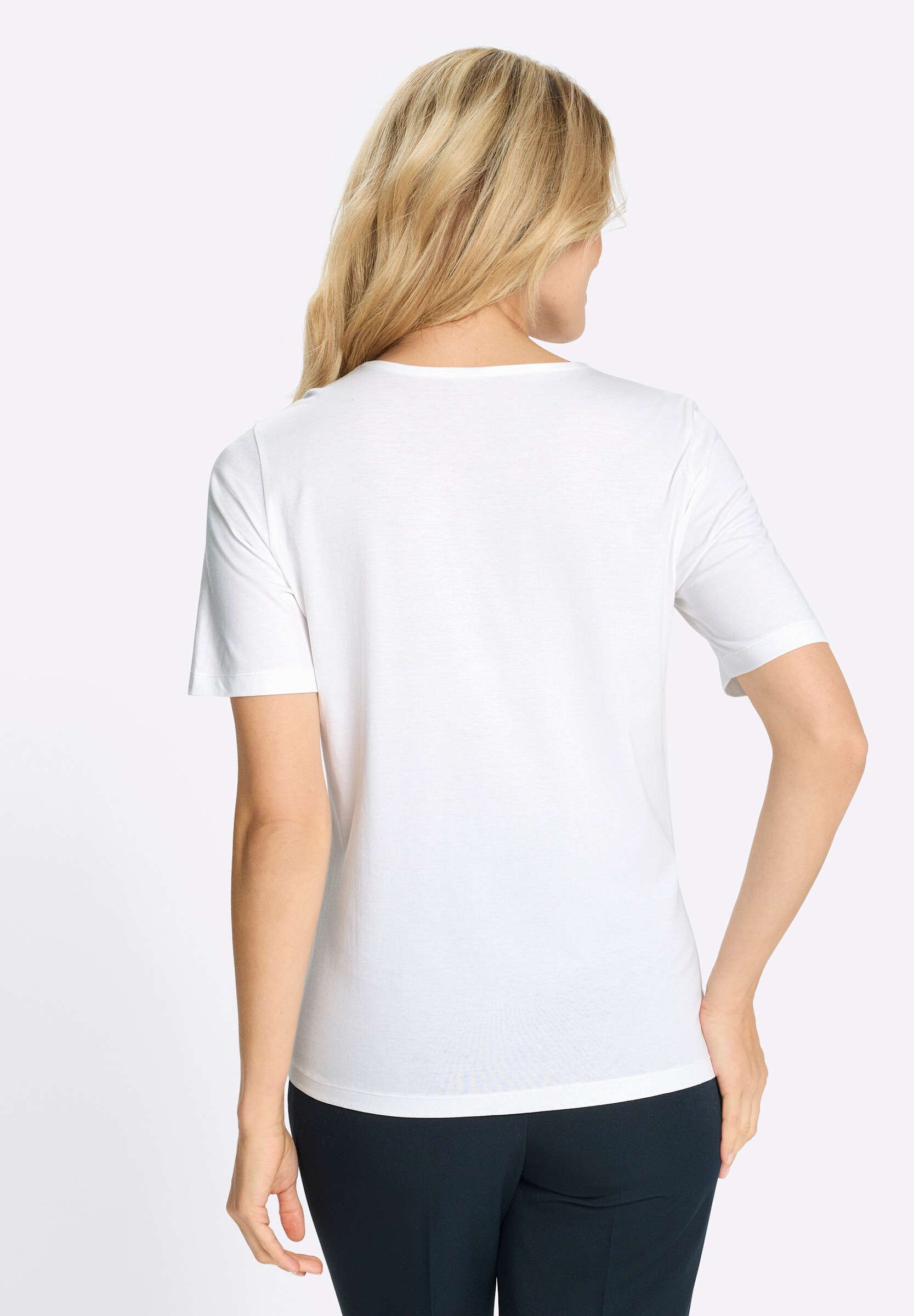 Sieh an! T-Shirt »Kurzarm-Shirt Kurzarmshirt mit kontrastfarbigen 3D-Blüten«