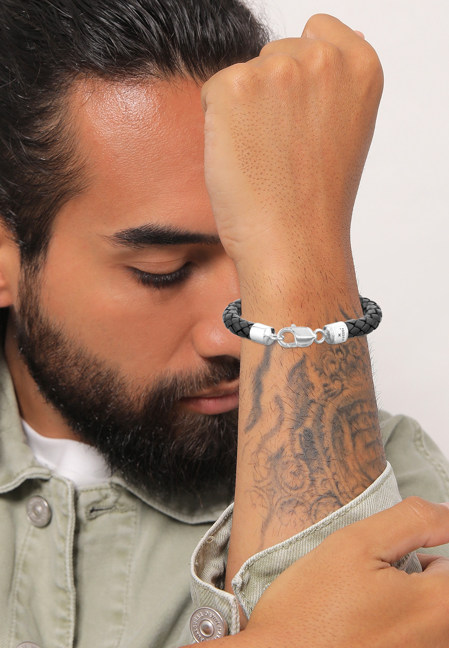 Kuzzoi Lederarmband »Armband Herren Echtleder Geflochten Karabiner 925 Silber«
