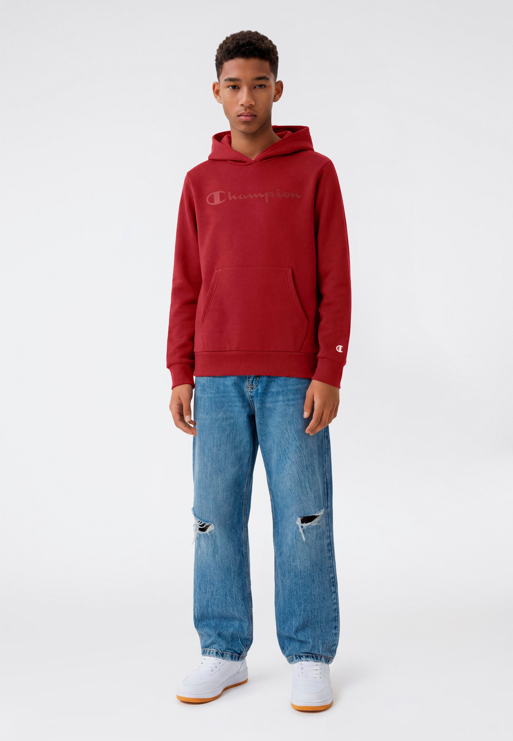 Champion Kapuzensweatshirt »SPORTWEAR HOODIE Standard Fit«, für Kinder, mit Kapuze, aus Baumwolle und Polyester, Standard Fit
