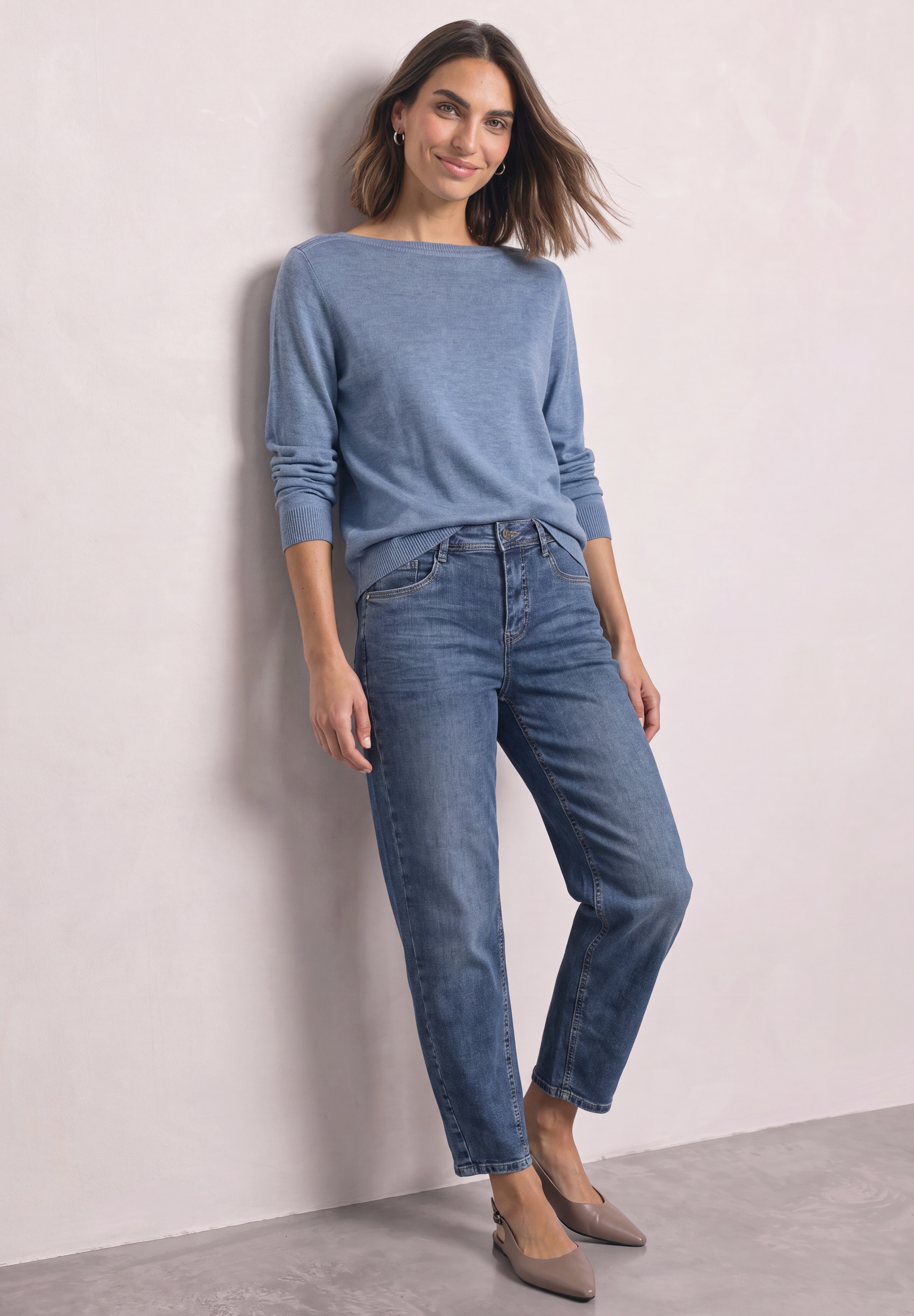 STREET ONE Strickpullover Feinstrick mit U-Boot-Ausschnitt / Viskose