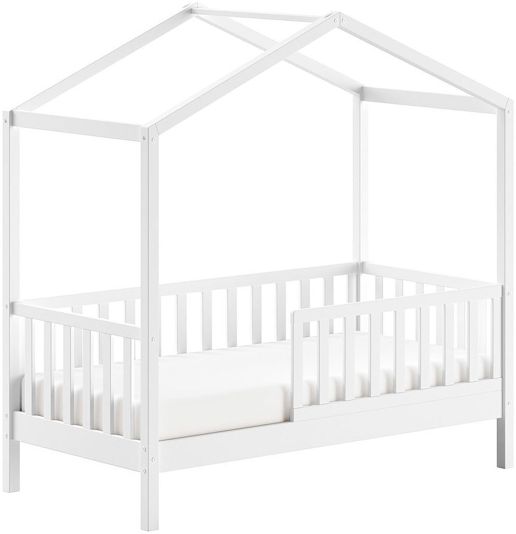 Home affaire Hausbett »Junior Hausbett 70/140, umlaufender Rausfallschutz, stabil gebaut«, (B/H/T ca. 148x150,6x75,8cm, in verschiedenen Farben erhältlich), inkl. Rolllattenrost und Dachaufbau