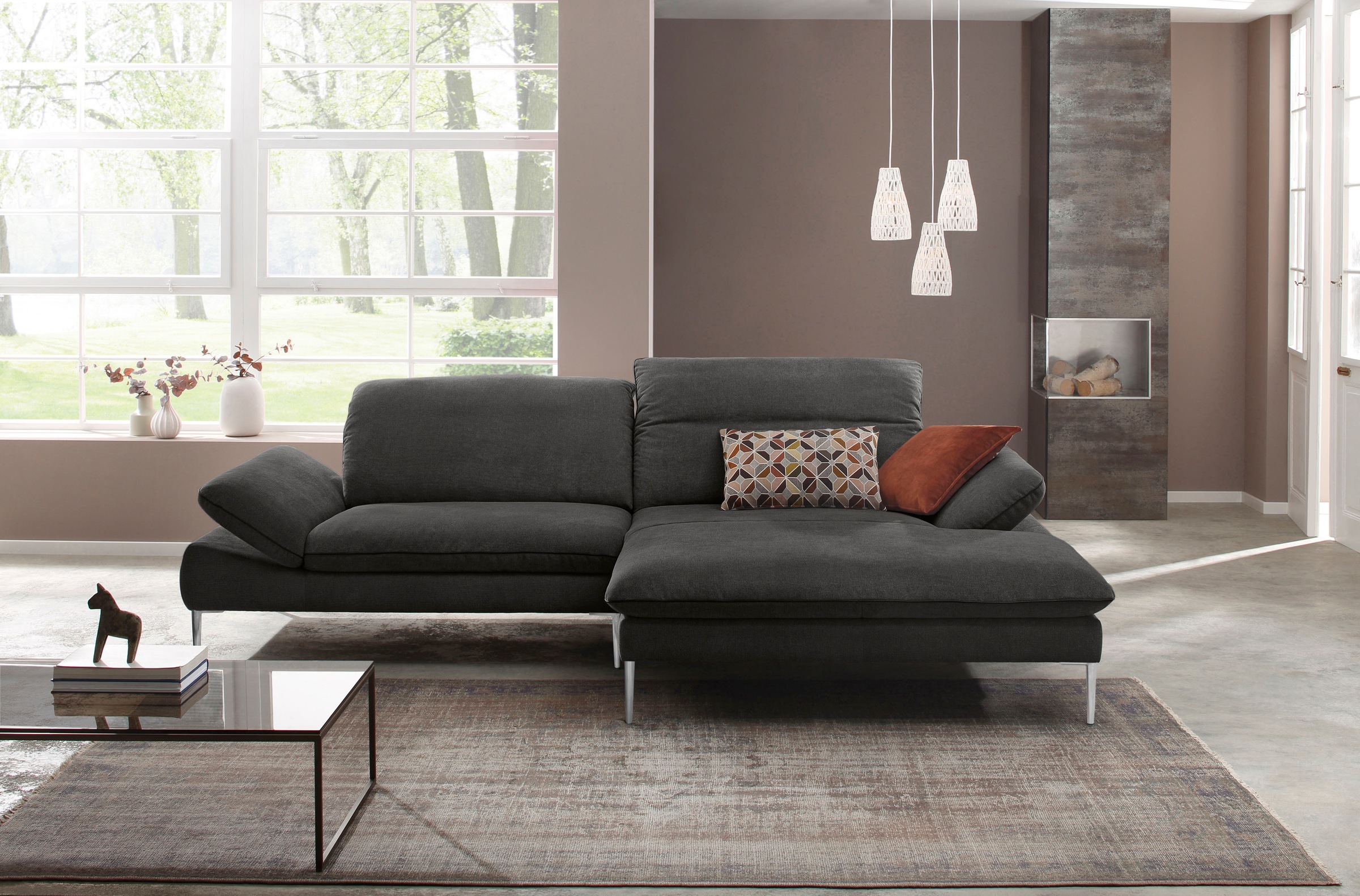 W.SCHILLIG Ecksofa »enjoy&MORE, Designsofa, elegant und bequem, L-Form«, mit Sitztiefenverstellung, Füße Chrom glänzend, Breite 294 cm