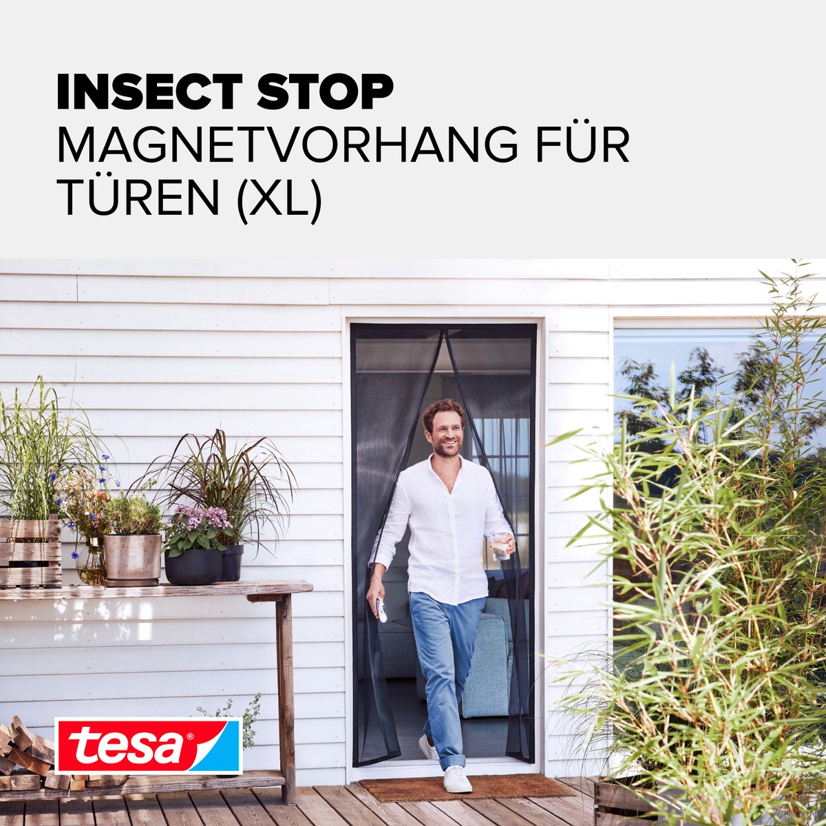 tesa Insektenschutz-Vorhang »Magnetvorhang XL - selbstschließend - Insektenschutzvorhang« Packung, Magnetvorhang, selbstklebendes Klettband, 1 Stk. tlg. INSECT STOP zur einfachen Montage ohne Bohren - 2,4 m x 1,2 m