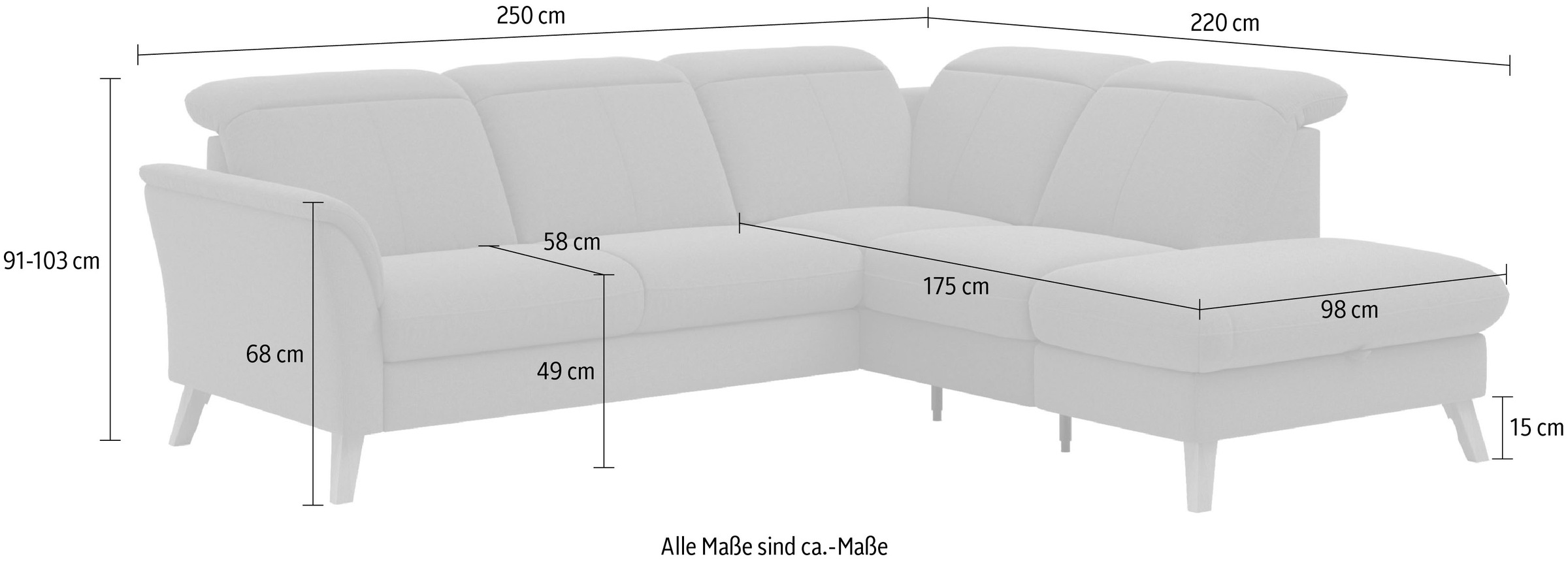 sit&more Ecksofa »Romero L-Form«, wahlweise mit oder ohne TV-Funktion, Bettfunktion, Bettkasten