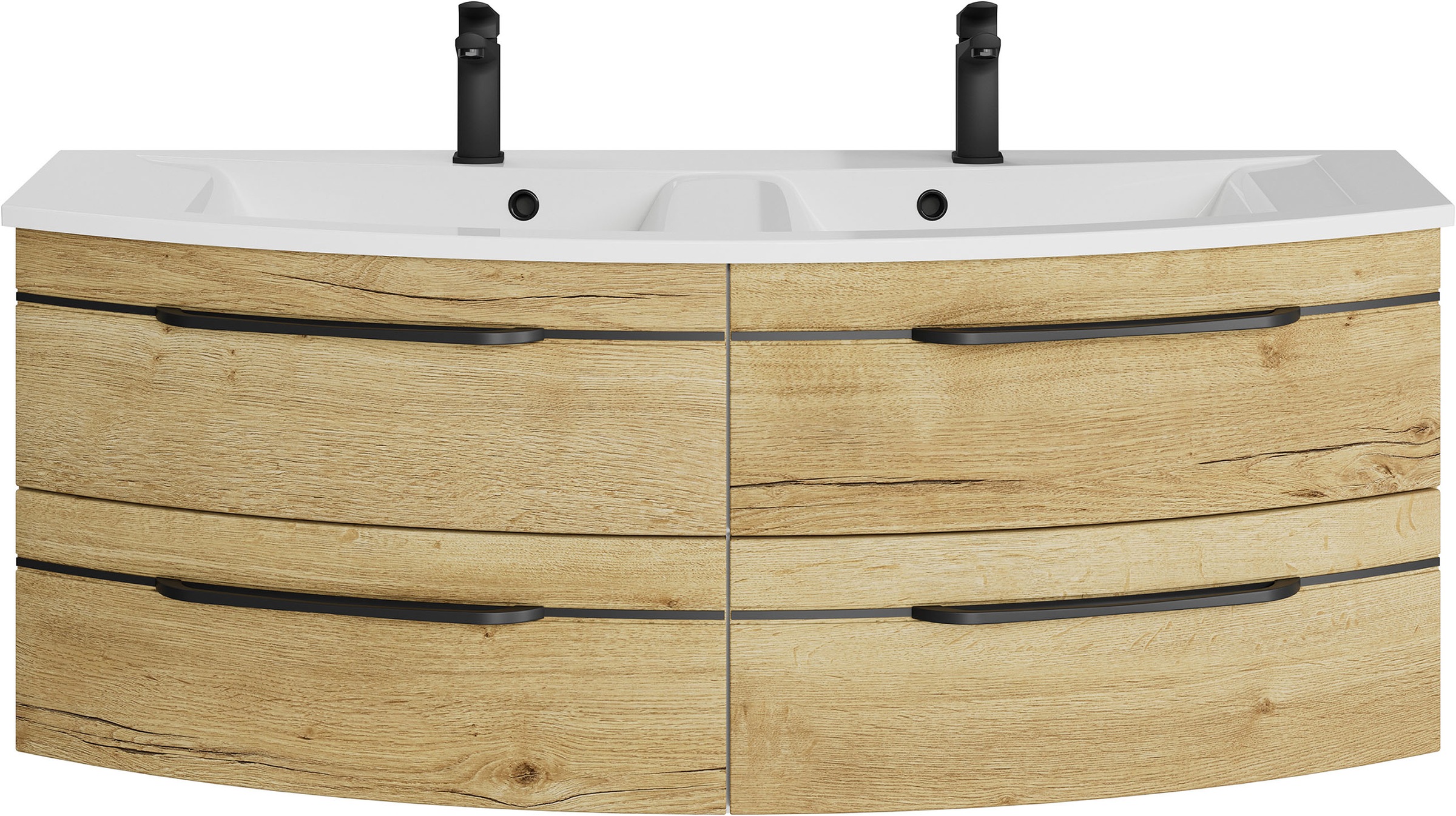 Saphir Badmöbel-Set »Badezimmer-Set 133,2 cm breit, inkl. Türdämpfer, 3 Türen, 4 Schubladen«, (Set, 2 St.), Serie 7045 2-teilig Mineralmarmor-Doppelwaschtisch, LED-Spiegelschrank