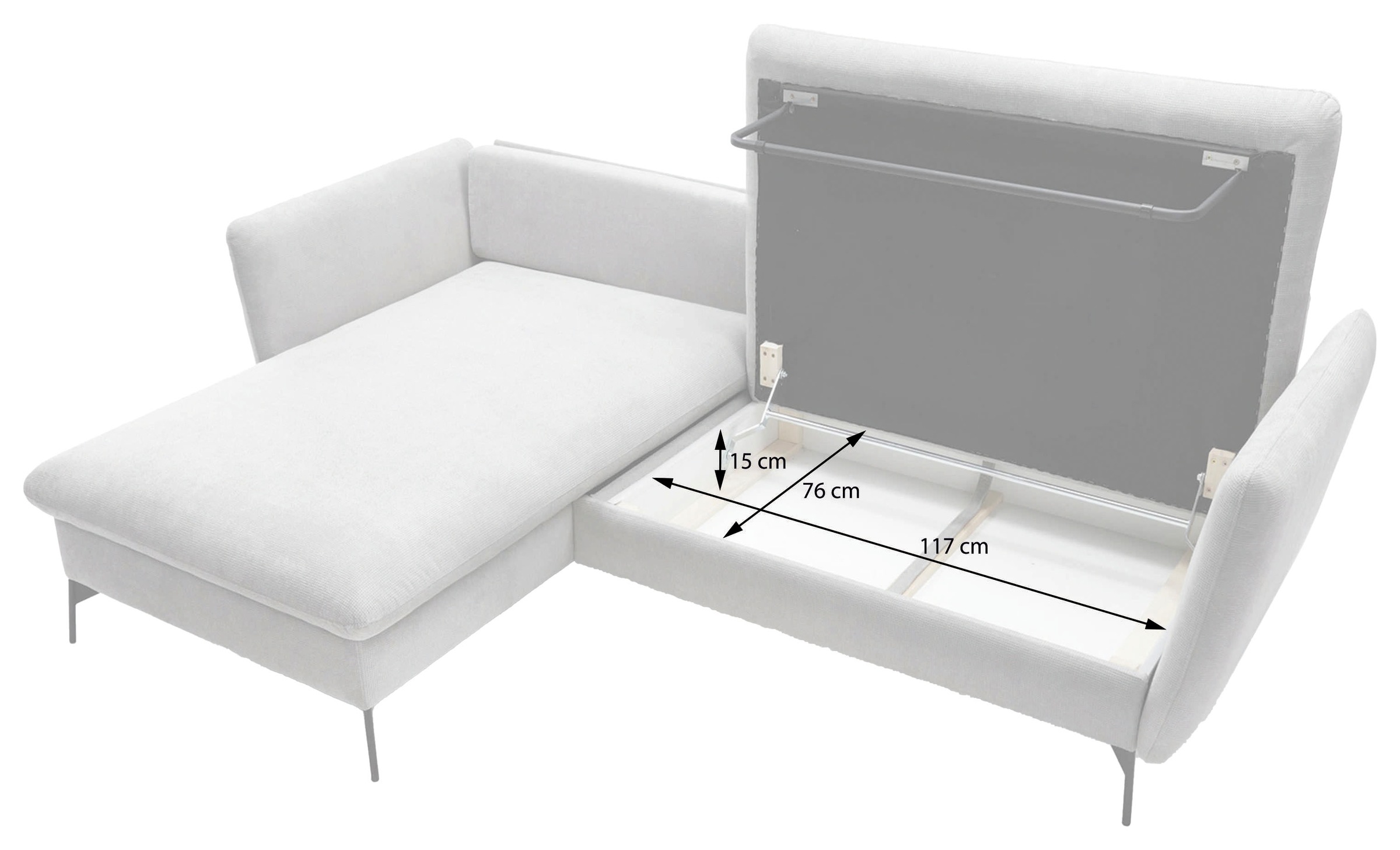 andas Ecksofa »MERLE, 258 cm, L-Form, traumhafter Cord,«, mit Bettfunktion und Bettkasten, Liegefläche 224 x 139