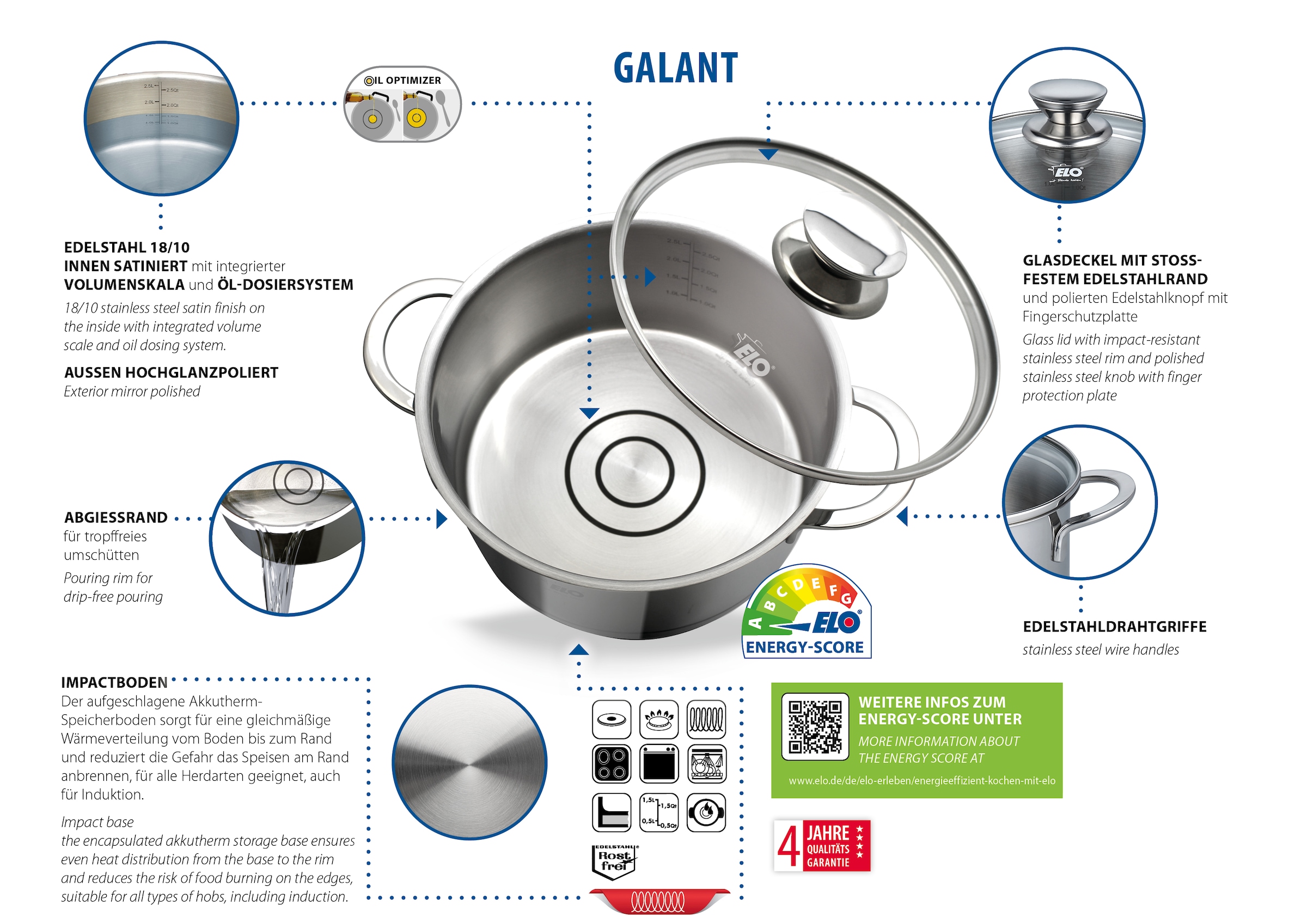 Elo Kasserolle »Galant« Edelstahl 18/10