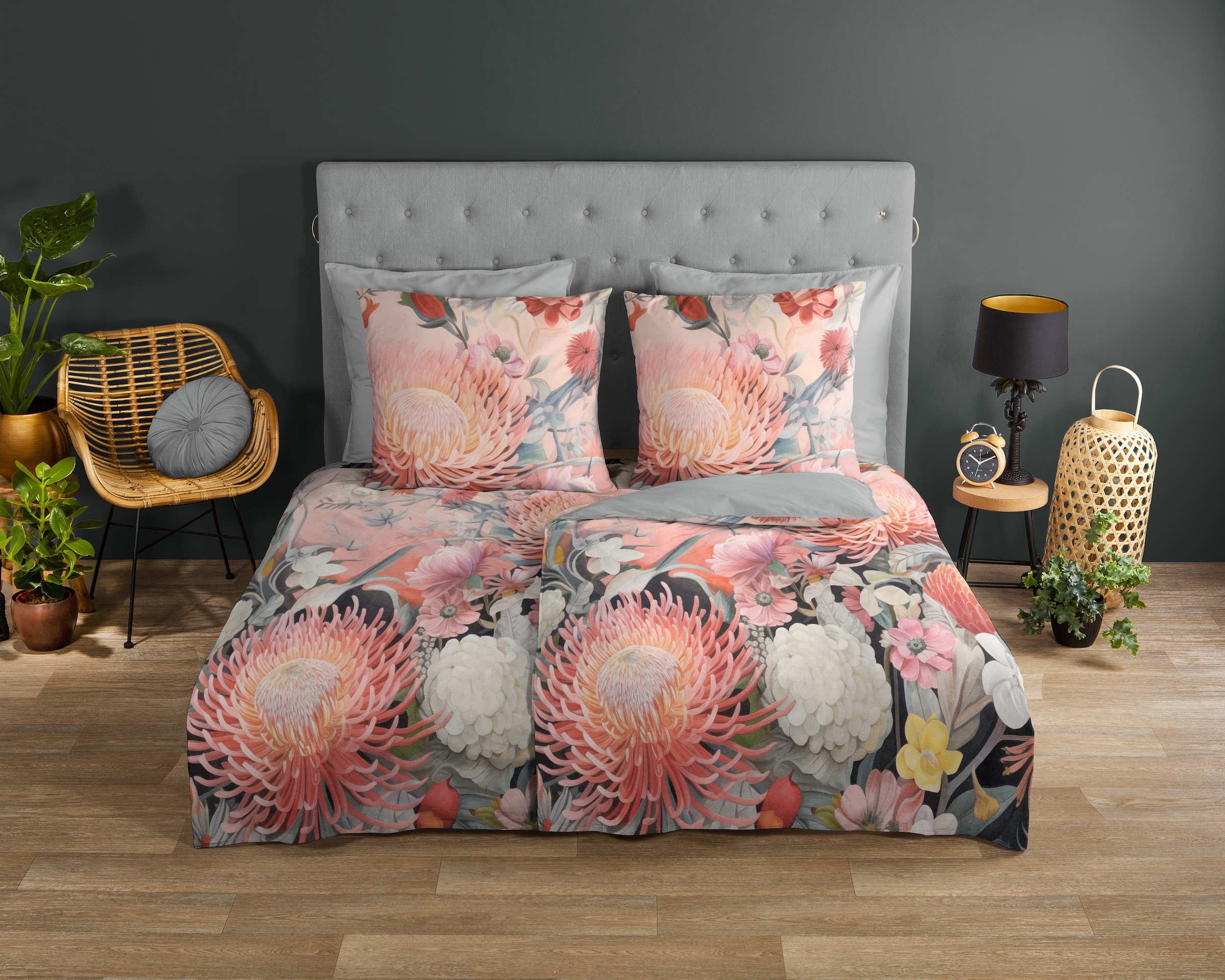 good morning Wendebettwäsche »Delphine«, 100% Baumwolle, Renforcé, Reißverschluss, Wendeoptik, Blumen, Pfirsich