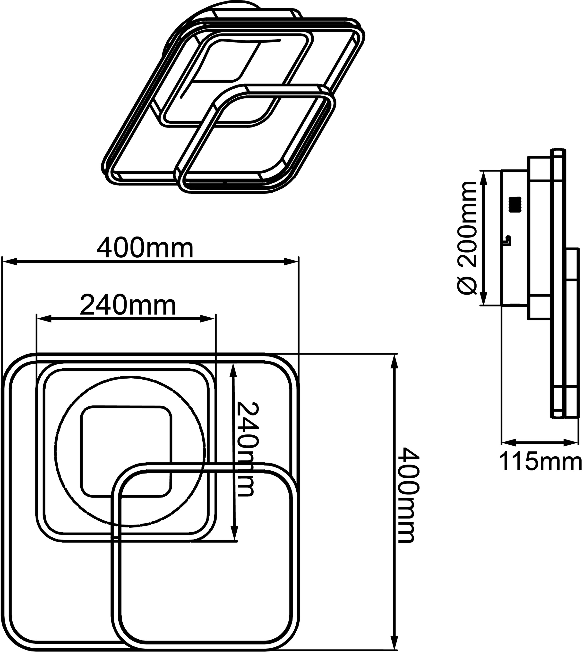 Brilliant LED Deckenleuchte »Cava« LED-Modul 1 Stk. 40 x 40 cm, dimmbar, CCT, 5000 lm, Fernbedienung, Metall, weiß/schwarz