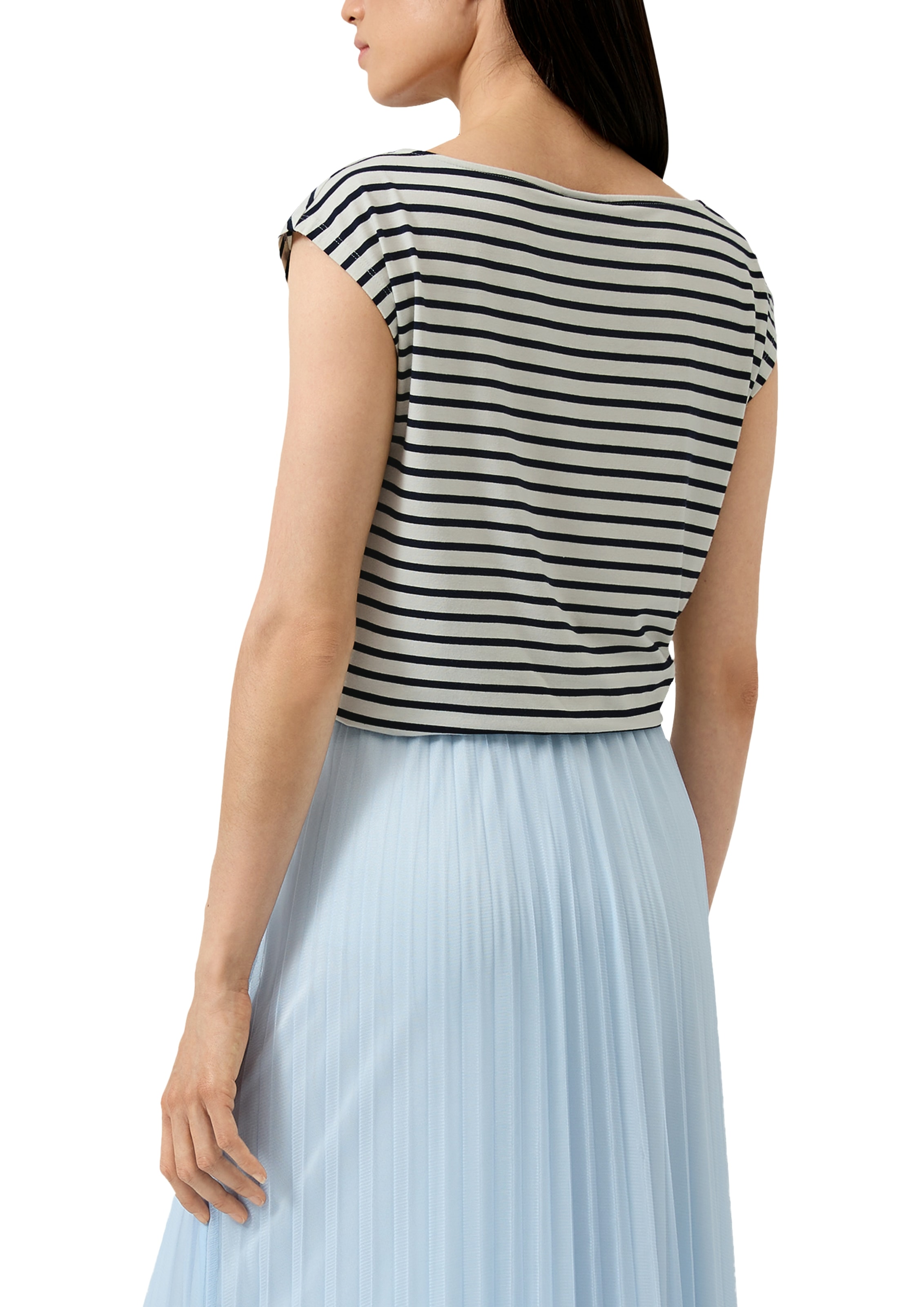 s.Oliver BLACK LABEL T-Shirt mit Wasserfallausschnitt und Streifen-Design