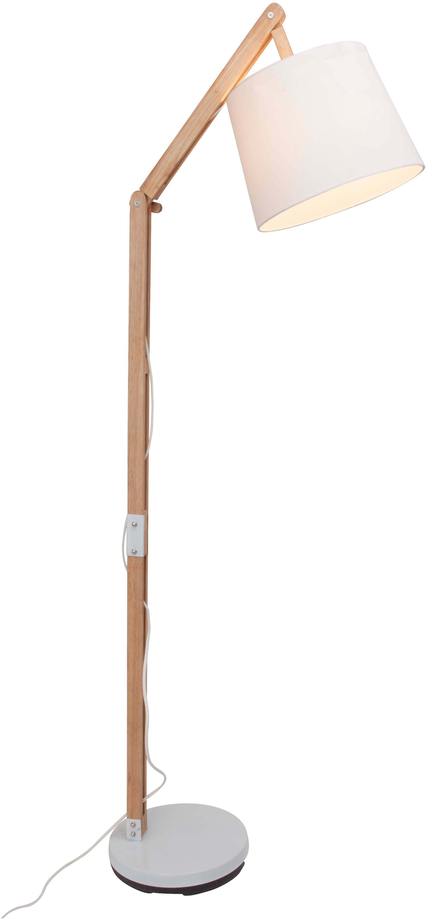 Brilliant Stehlampe »Carlyn«, 1 flammig-flammig, 163 cm Höhe, E27 max. 60 W, mit weißem Stoffschirm, Holz/Metall/Textil