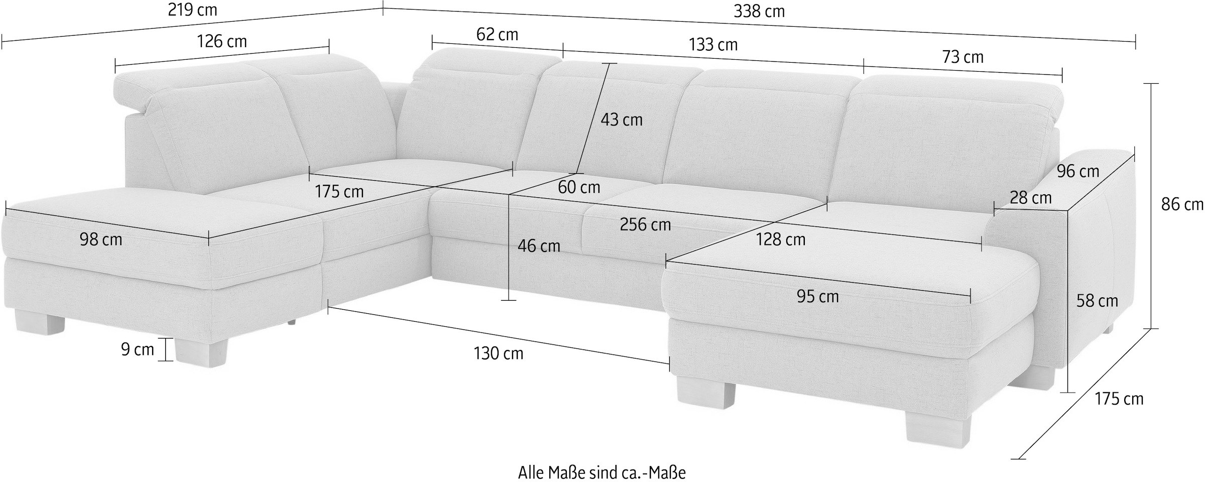 Home affaire Wohnlandschaft »Dundee U-Form« wahlweise mit Kopfteilverstellung und zusätzlich mit Bettfunktion
