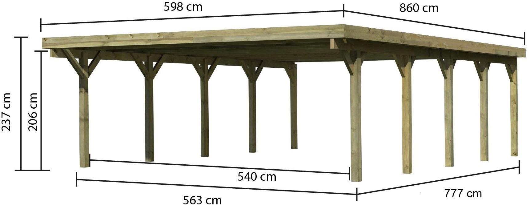Karibu Doppelcarport »»Classic 3 SET« PVC-Dach Variante A, kesseldruckimprägniert« Massivholz 540 cm KDI aus Masivholz