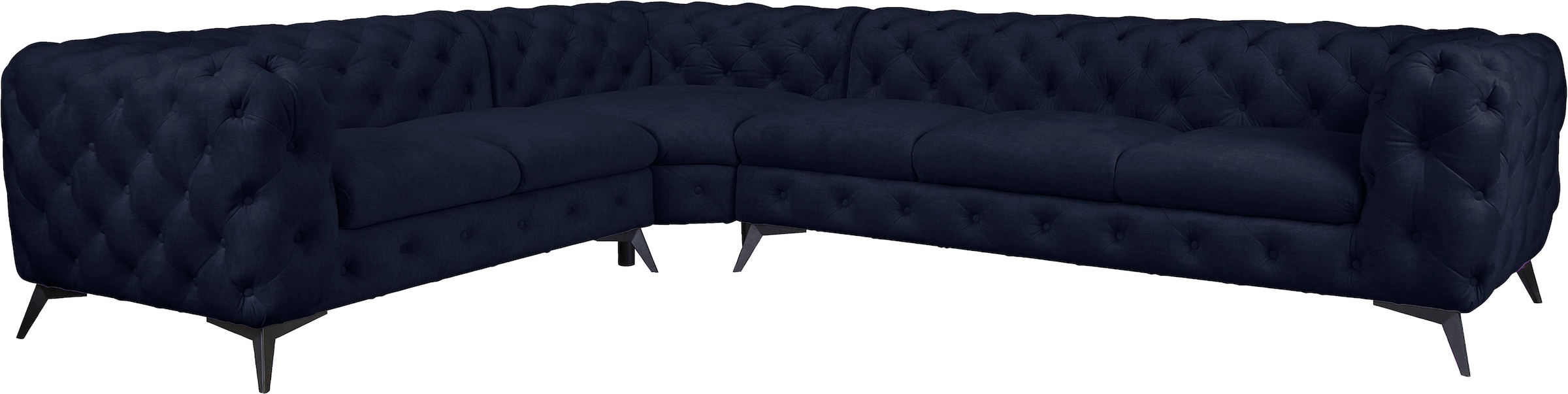 Leonique Chesterfield-Sofa »Ecksofa GLYNIS L-Form mit Wellenunterfederung, Maße B/T/H 323/264/75cm«, aufwändige Knopfheftung, moderne Chesterfield Optik, Fußfarbe wählbar