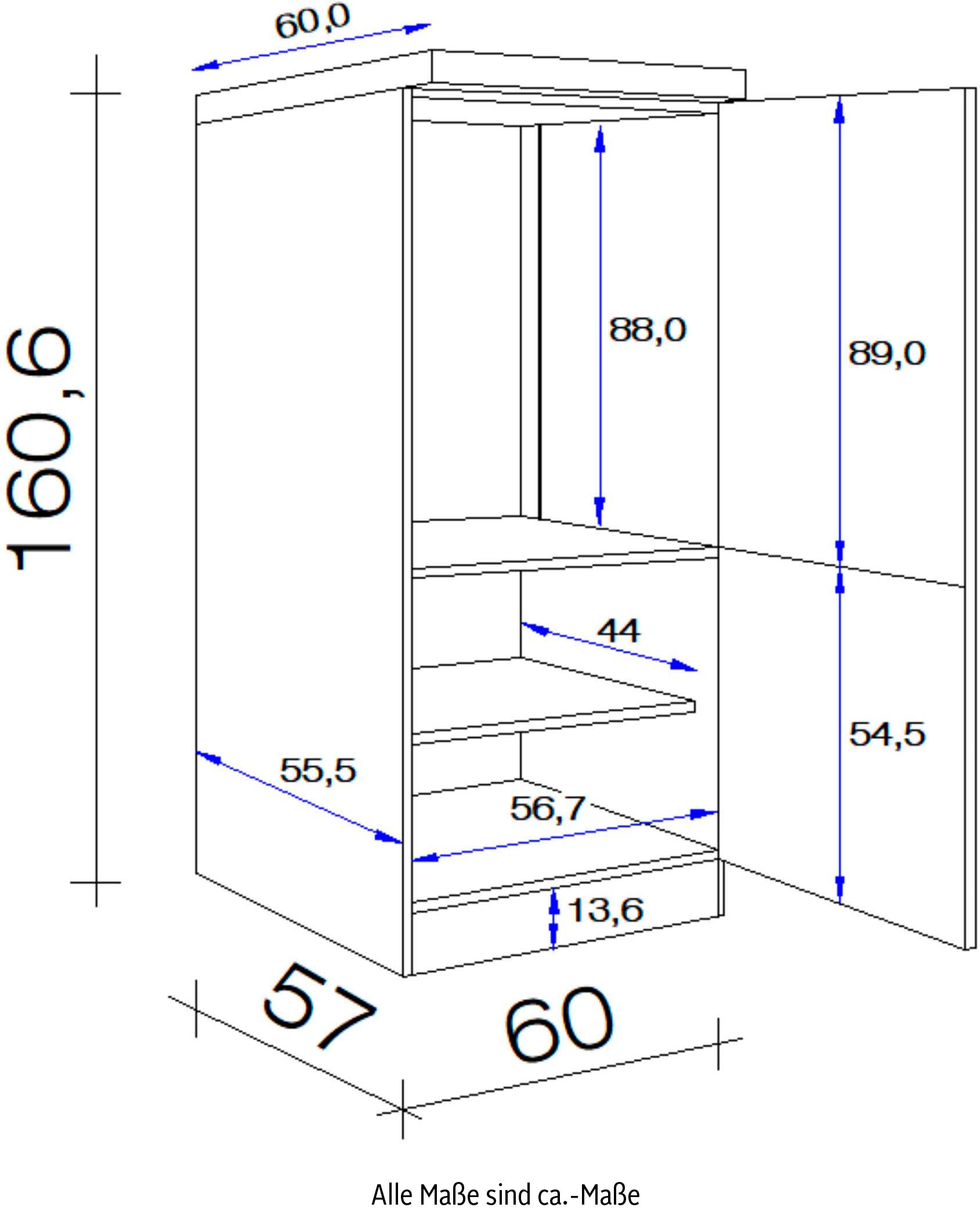 Flex-Well Kühlumbauschrank »Vintea«, (B x auf 60 Rechnung 60 H T) bestellen cm, x x x Metallgriffen mit 161