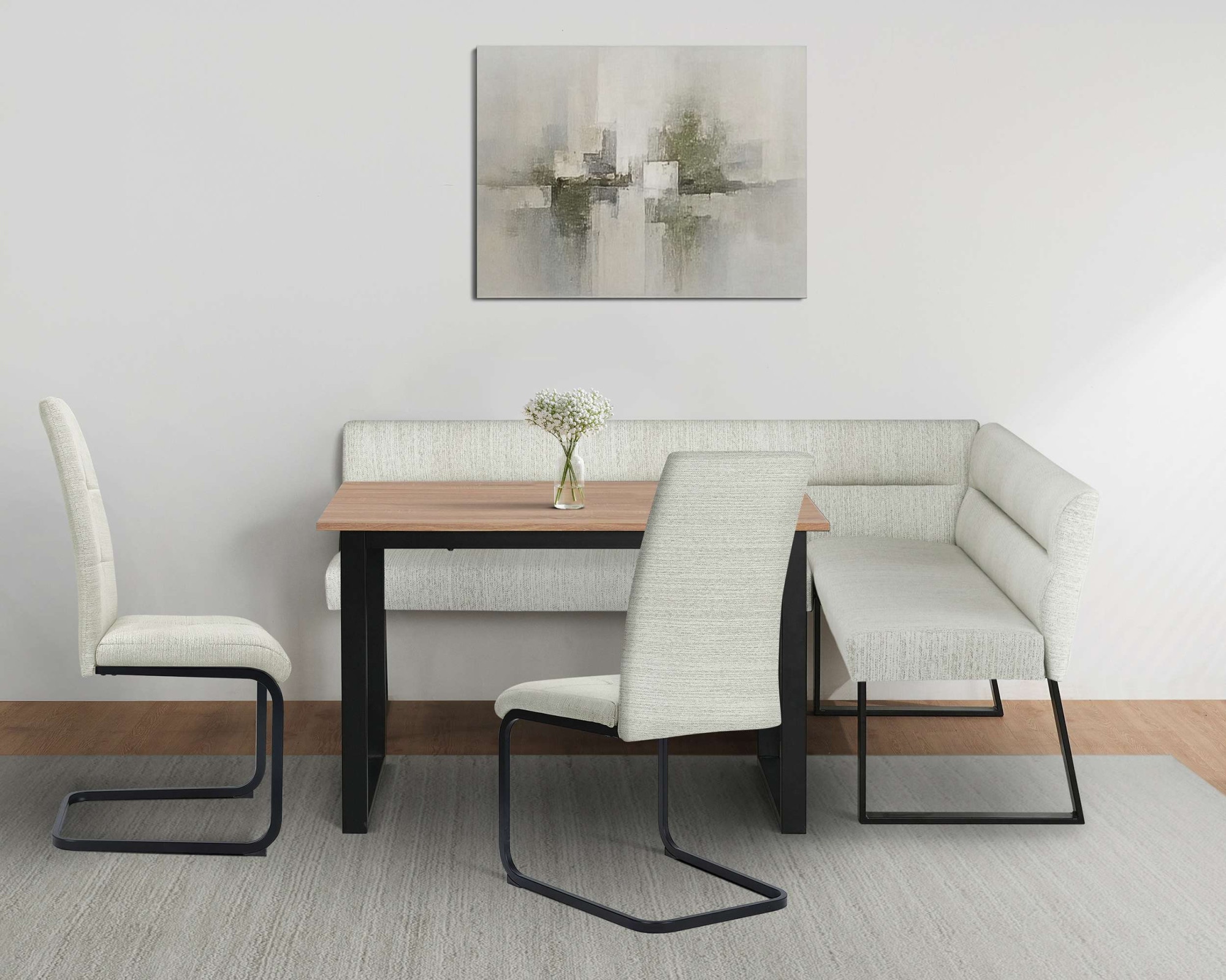OTTO home Eckbankgruppe »Barcell/Ivanna/Calgoty« Set, Eckbankgruppe mit Tisch, Eckbank, Stühle, 4 tlg. Sitzgruppe, Eckbank und Stühle bequem gepolstert, Tisch 120x80 cm