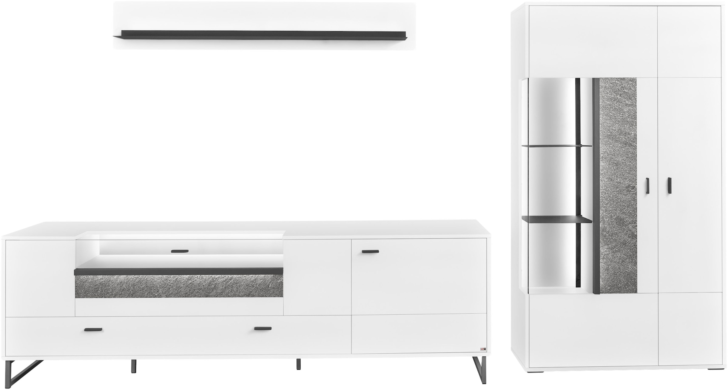 set one by Musterring TV-Wand »Deltona«, (3 St.), Zierelemente aus Sandstein, inkl. Beleuchtung, Gesamtbreite ca. 317 cm