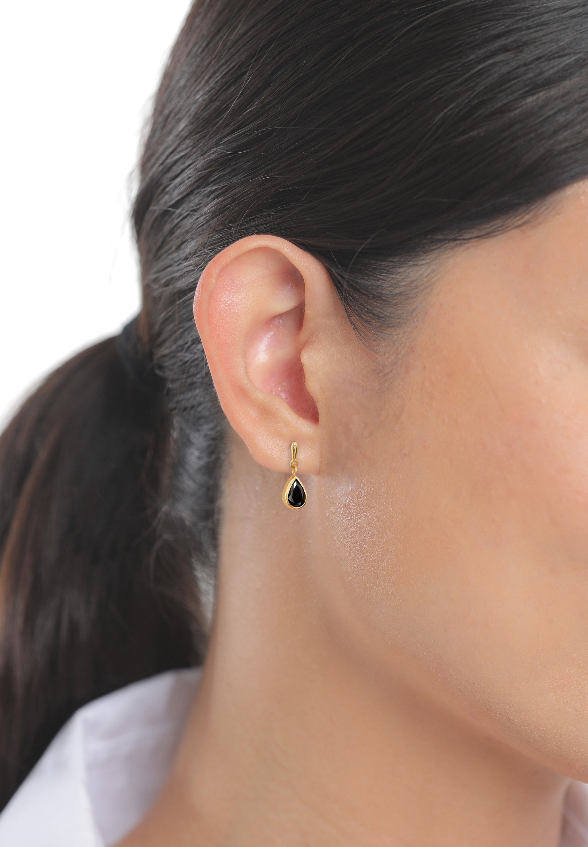 Elli Premium Paar Creolen »Ohrringe Creolen Tropfen Zirkonia Schwarz 925 Sterling Silver Gold-plated«