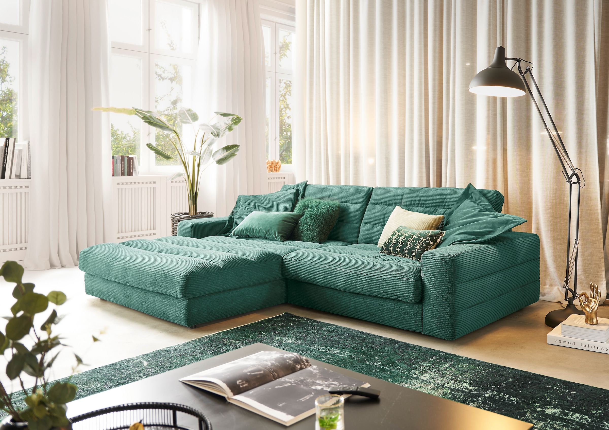 3C Candy Ecksofa »Stripes Mega-Sofa, bequem und komfortabel, L-Form« Lose Rückenkissen, mit feiner Quersteppung, Cord-Bezug