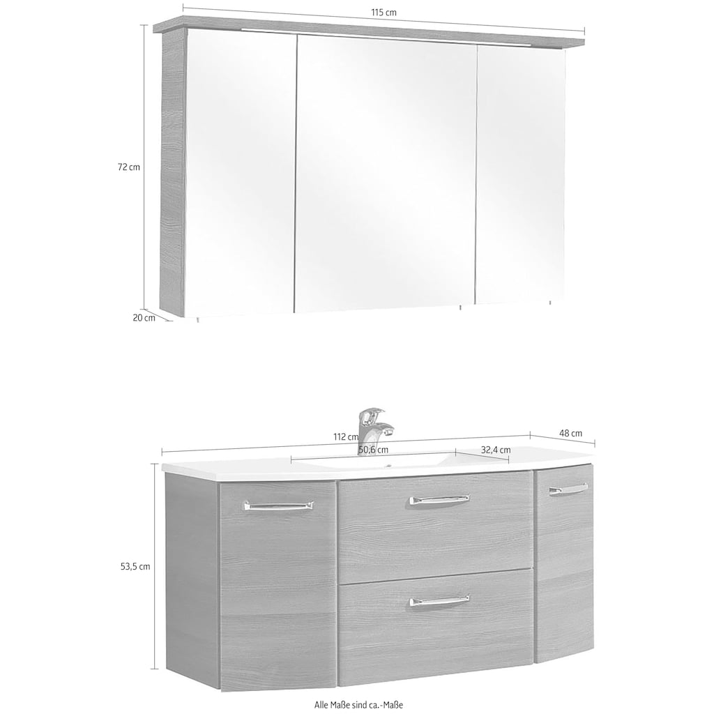 Saphir Badmöbel-Set »Quickset 2-teilig, Mineralmarmor-Waschtisch mit LED-Spiegelschrank«, (2 St.)