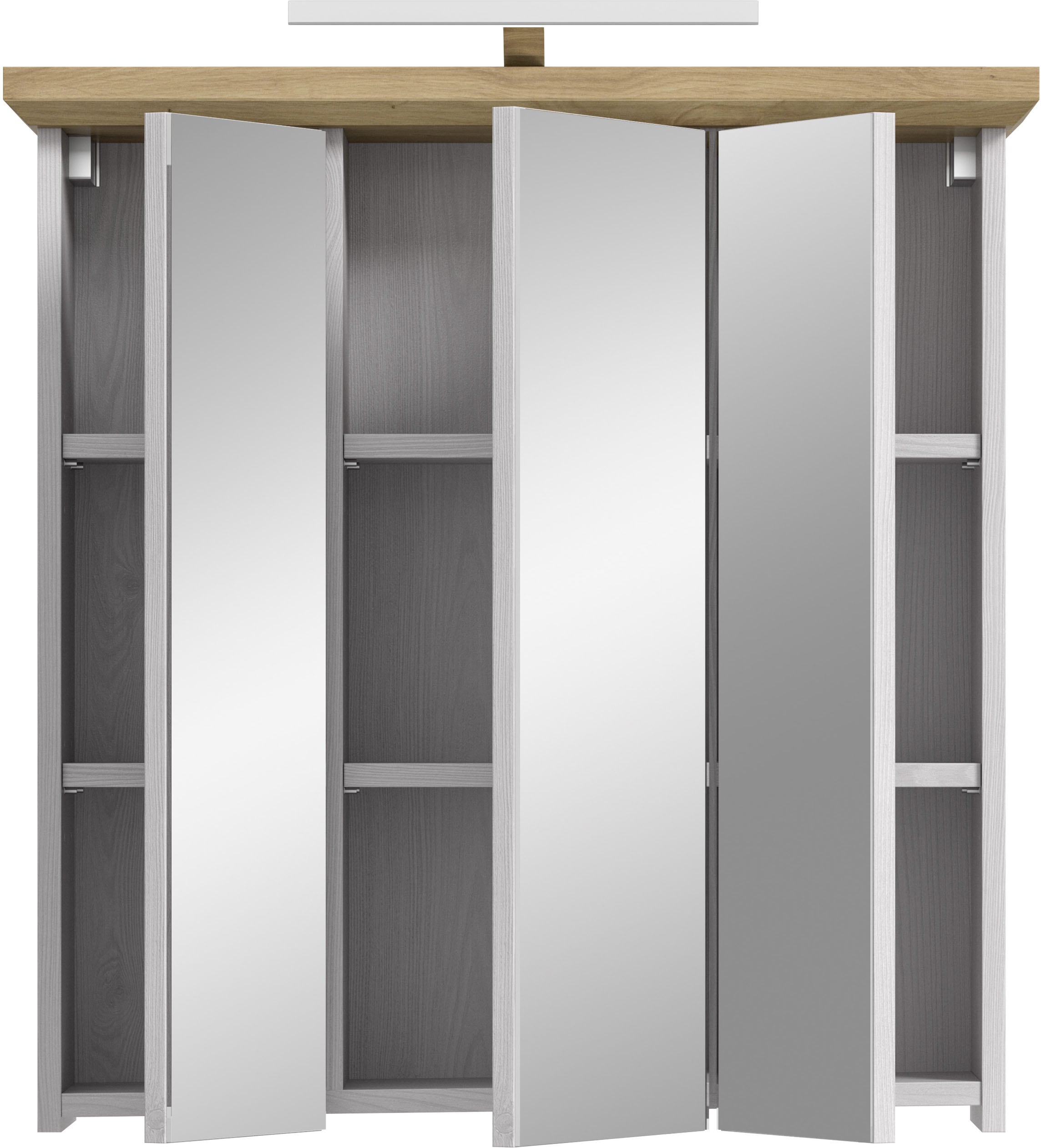 welltime Spiegelschrank »COSENZA, inkl. Beleuchtung, Breite 69cm, 3 Spiegeltüren, 9 Fächer« in Landhausoptik, mit weiteren Artikel der Serie kombinierbar, 2 Stk. tlg. Spiegelschrank, Spiegel, Bad, Badezimmer
