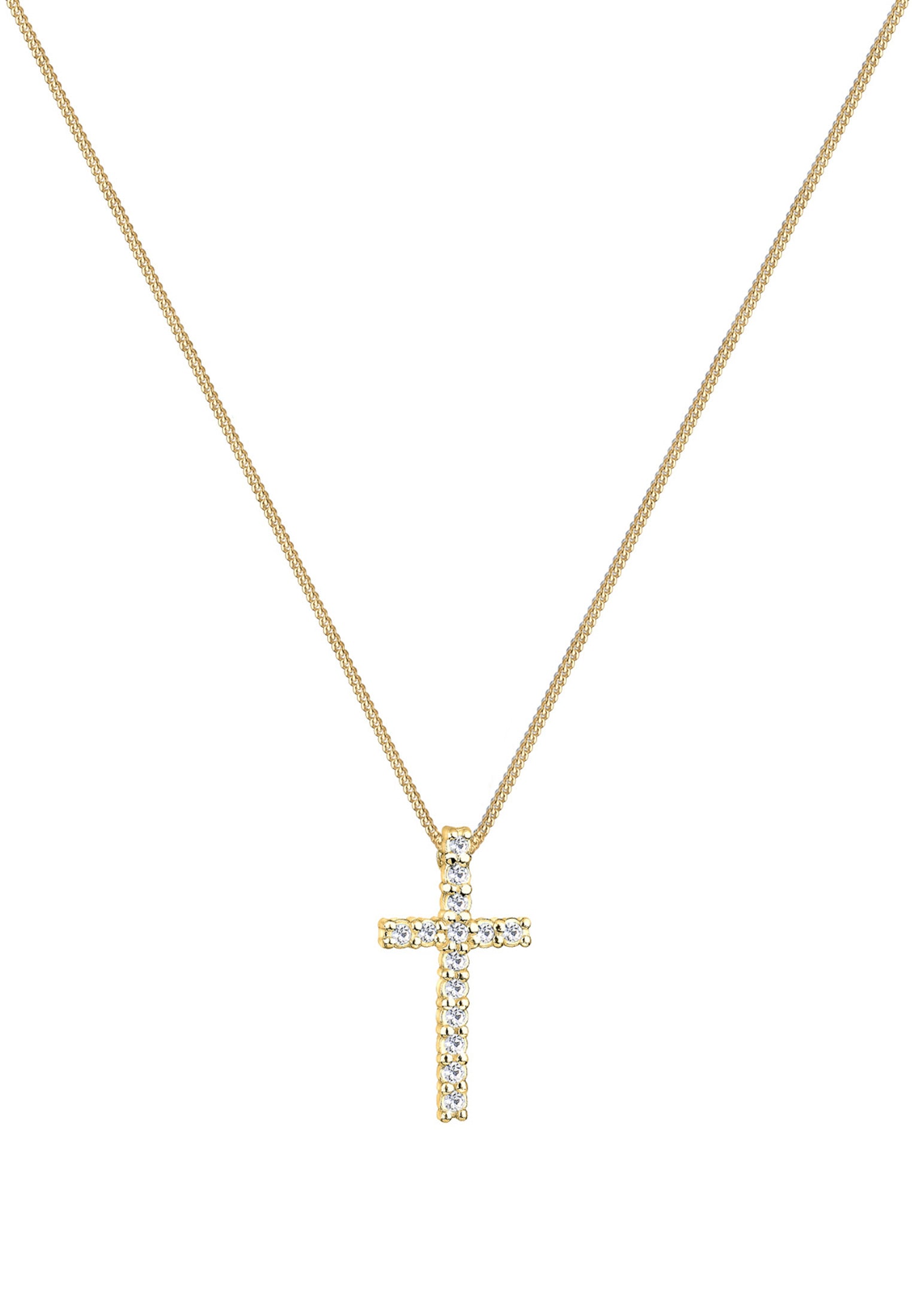 Elli Silberkette »Halskette Kreuz Kristalle Weiß 925 Sterling Silber vergoldet«