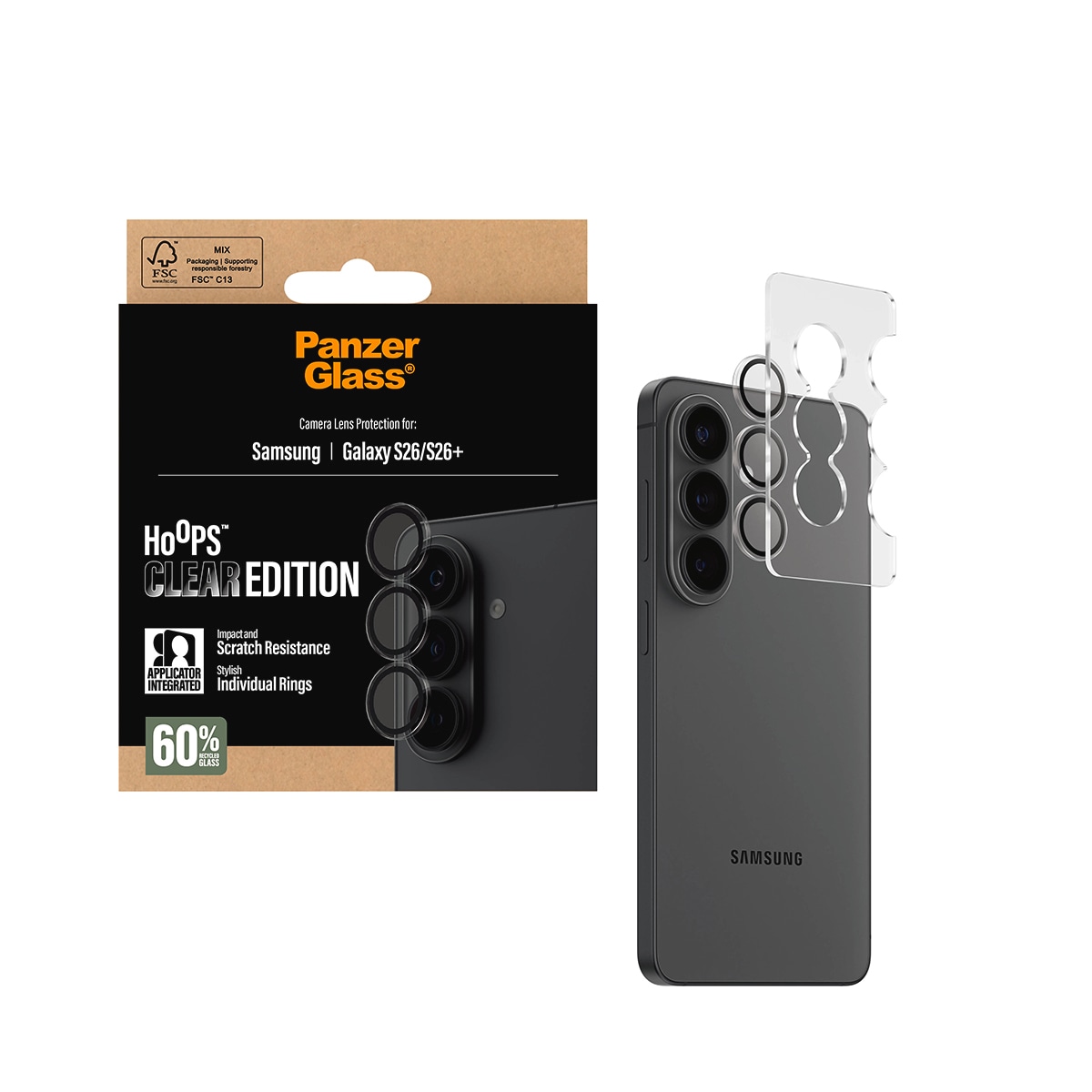 CARE by PanzerGlass Kameraschutzglas »Hoops Camera Lens Protector« für Samsung Galaxy S26;Samsung Galaxy S26+ Linsenschutz, Schutzfolie, Kameraschutz, kratz- & stoßfest