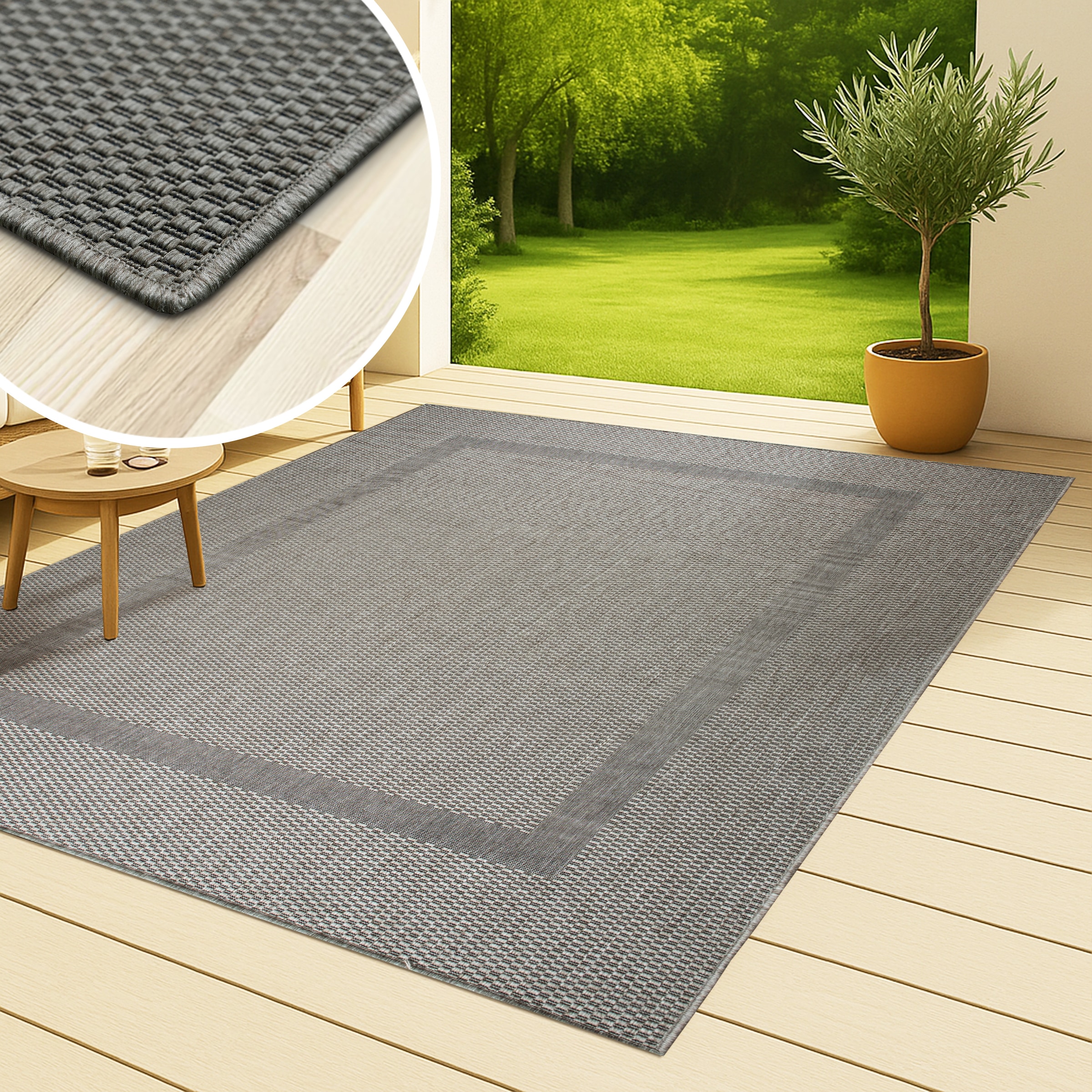 my home Teppich »Venedig Bordüre auch als Läufer erhältlich« rechteckig 3 mm Höhe In- und Outdoor geeignet, Sisal-Optik, Wetterfest & UV-beständig