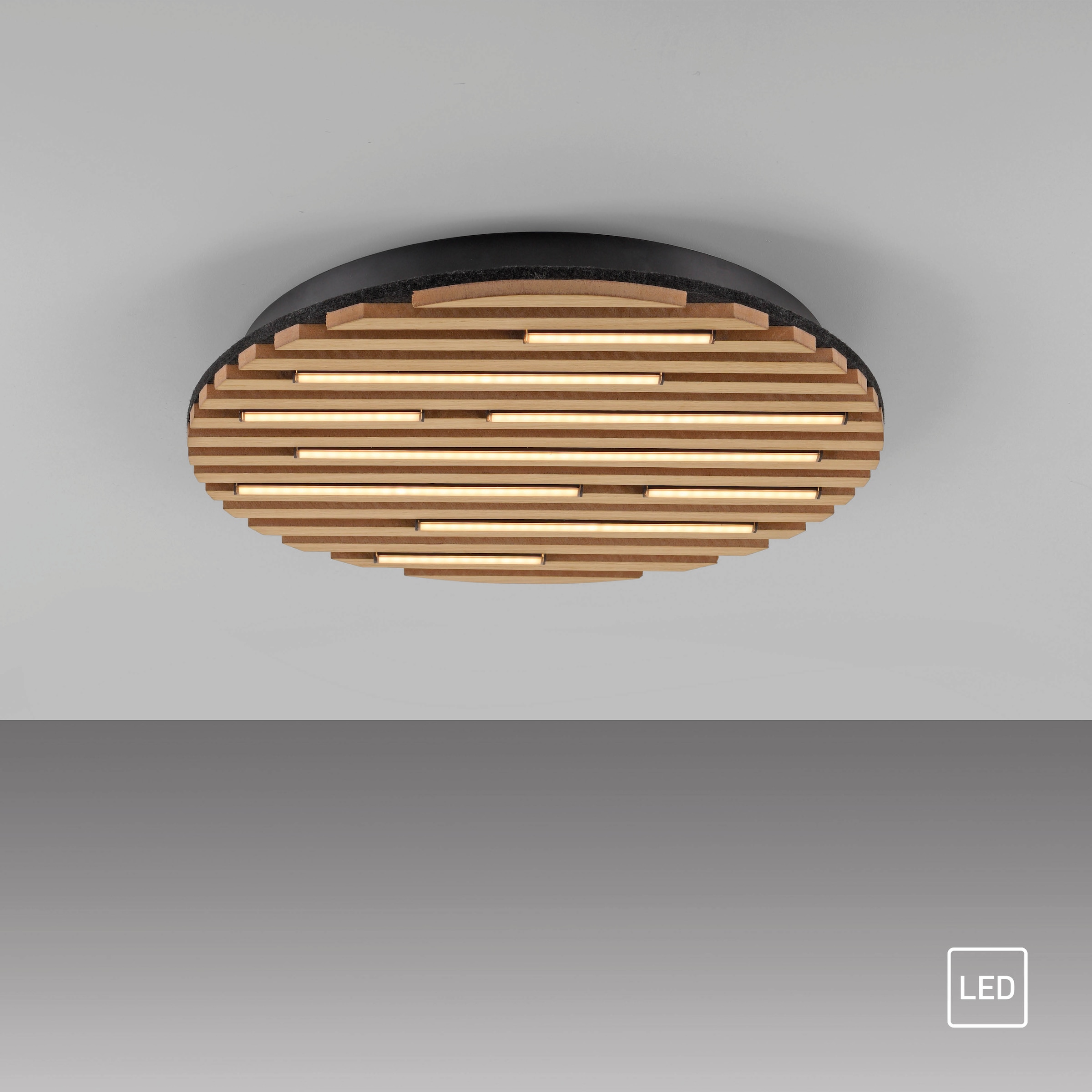 my home Deckenleuchte »Unnestad Akustikpaneele«, 1 flammig, Leuchtmittel LED-Board | LED fest integriert, schwarze LED Diffuser, Holz, Akustik, Paneele, 3000K - Ø 40 cm