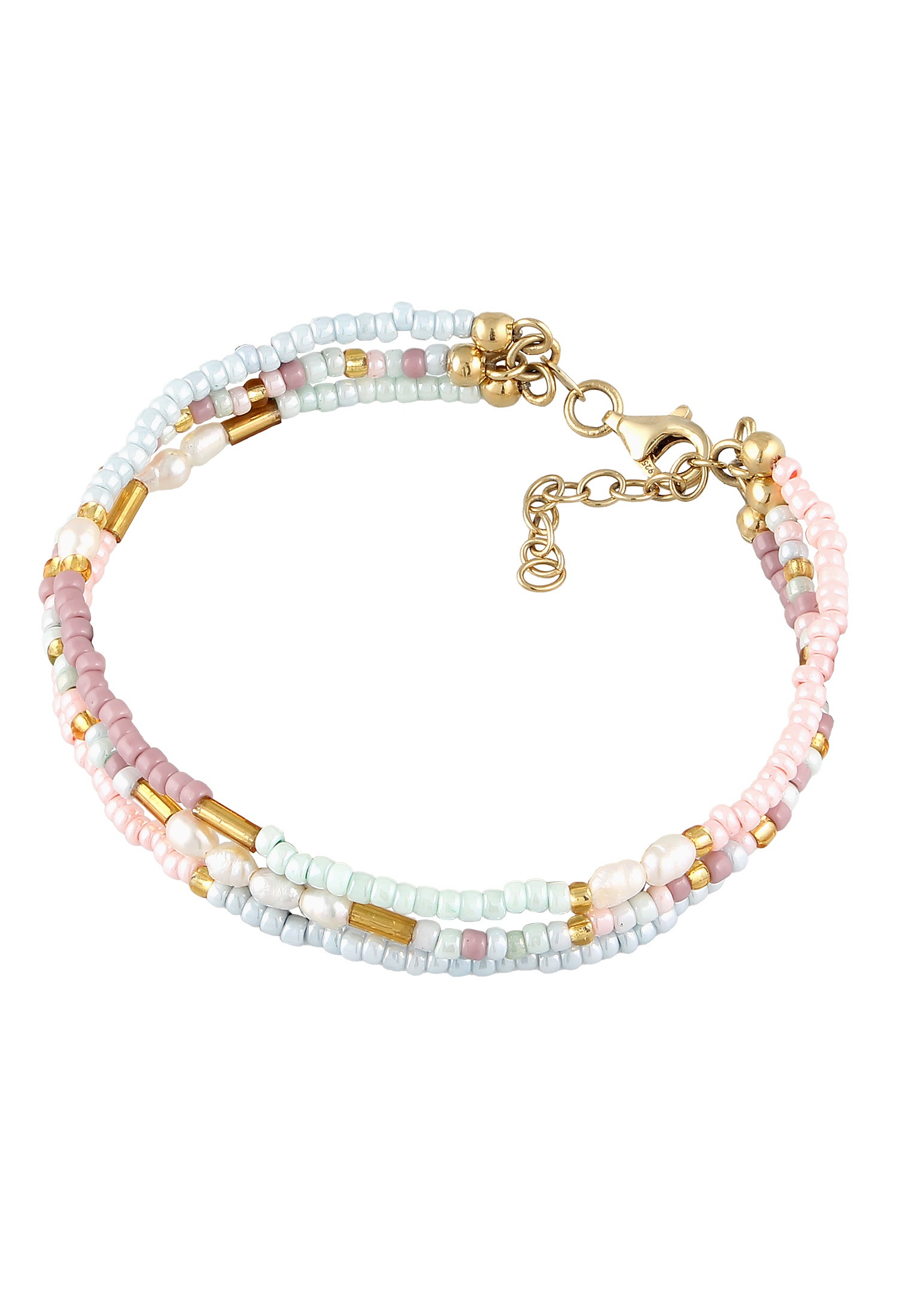 Elli Armkette »Armband Süßwasserzuchtperlen Glasperlen Pastell 925 Sterling Silber Vergoldet«