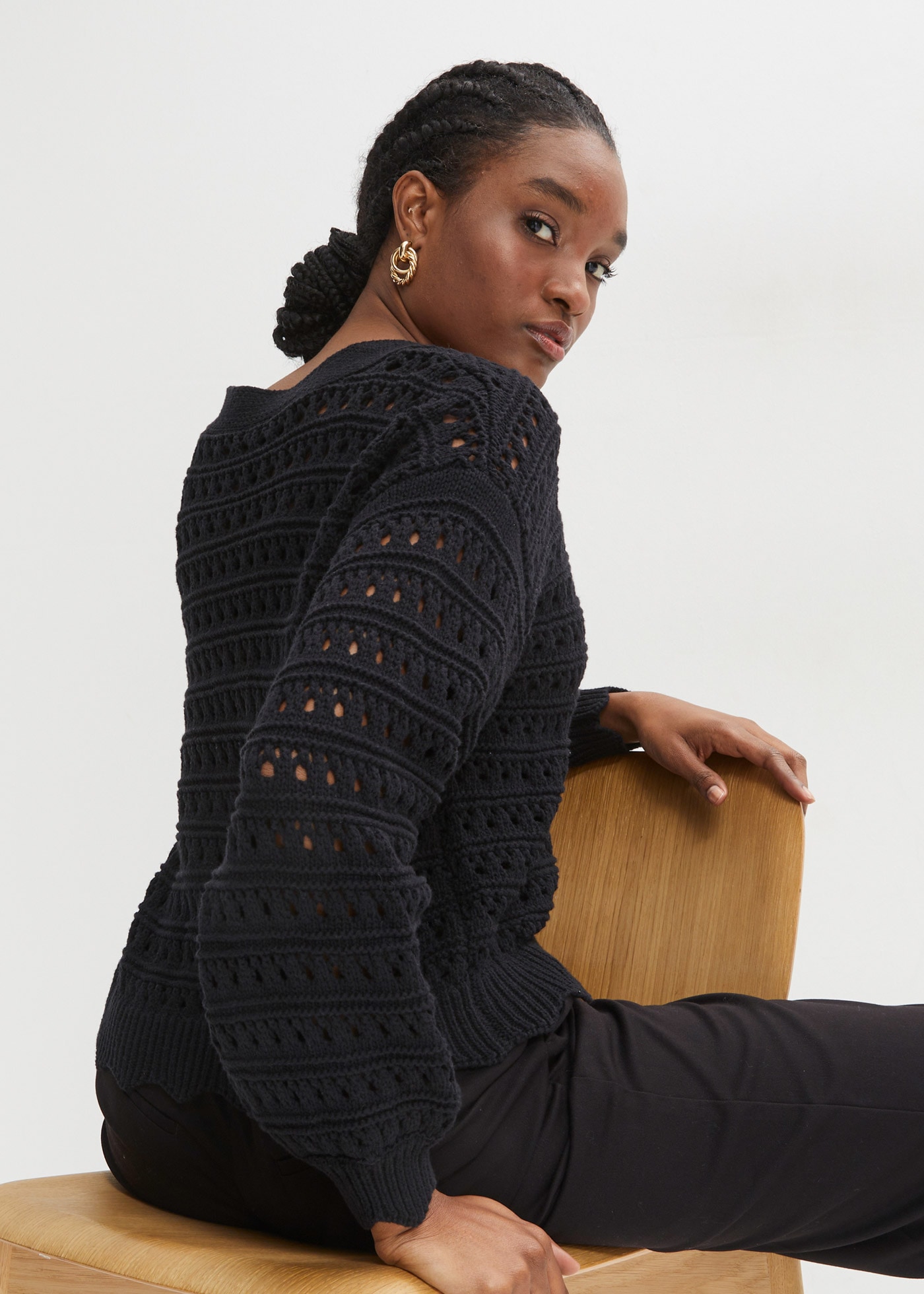 bonprix Ajourstrickjacke Oversize-Passform, mit Lochstrickmuster, im Casual Stil
