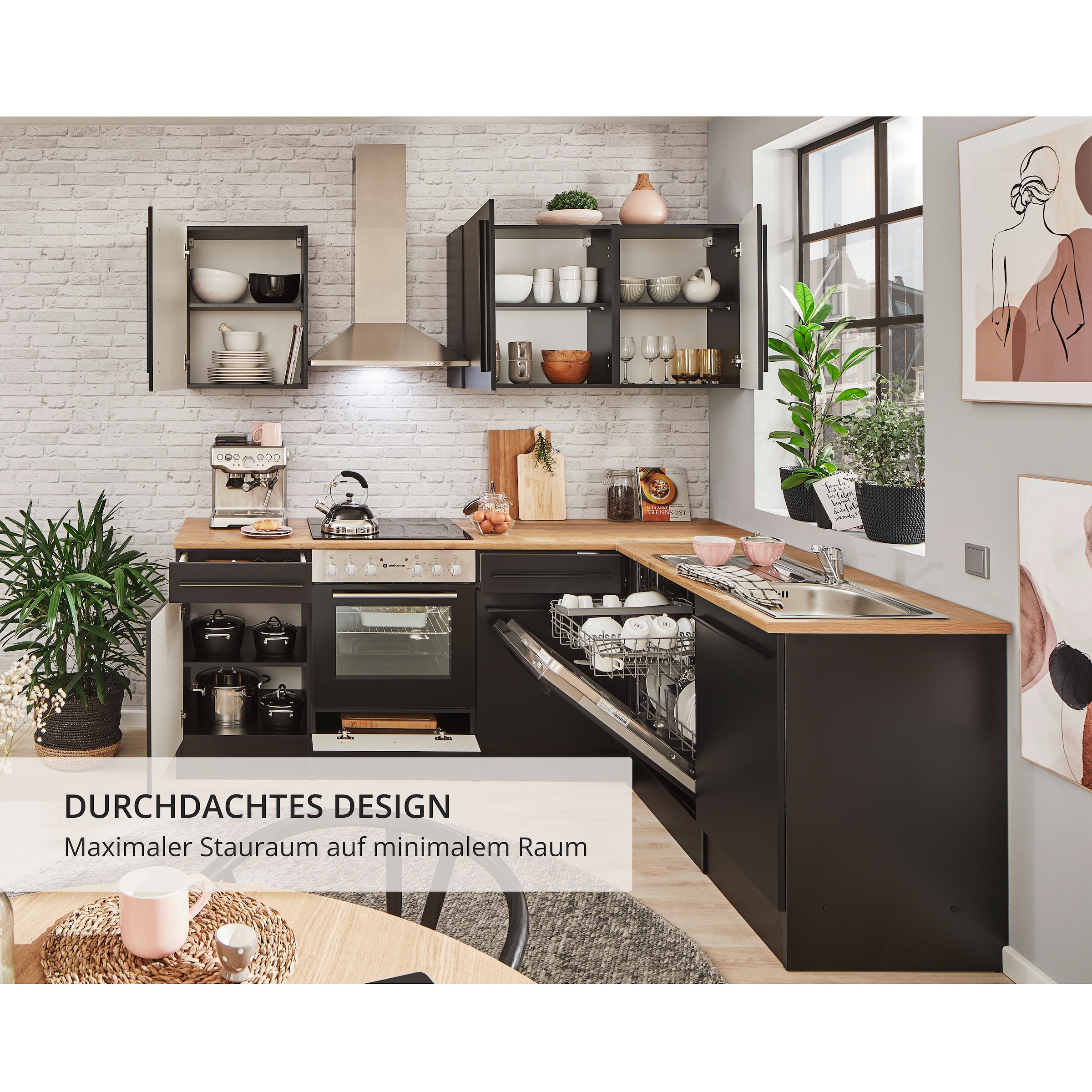 BASIC by Balculina Winkelküche »Jazz«, Stellbreite 220x175 cm, wahlweise mit E-Geräten