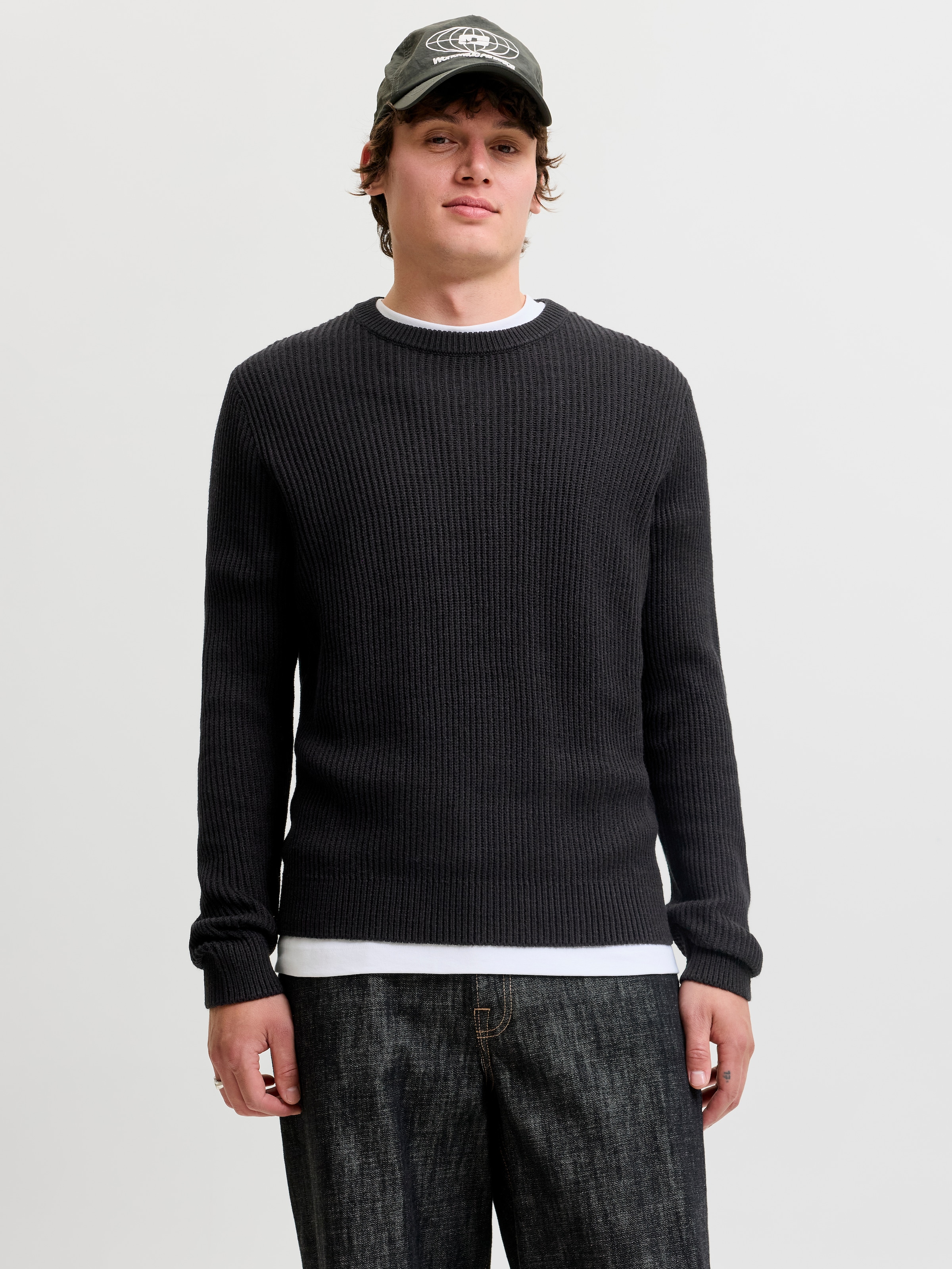 Jack & Jones Rundhalspullover »JJPANNEL KNIT CREW NECK AW26« Materialmix, regular fit