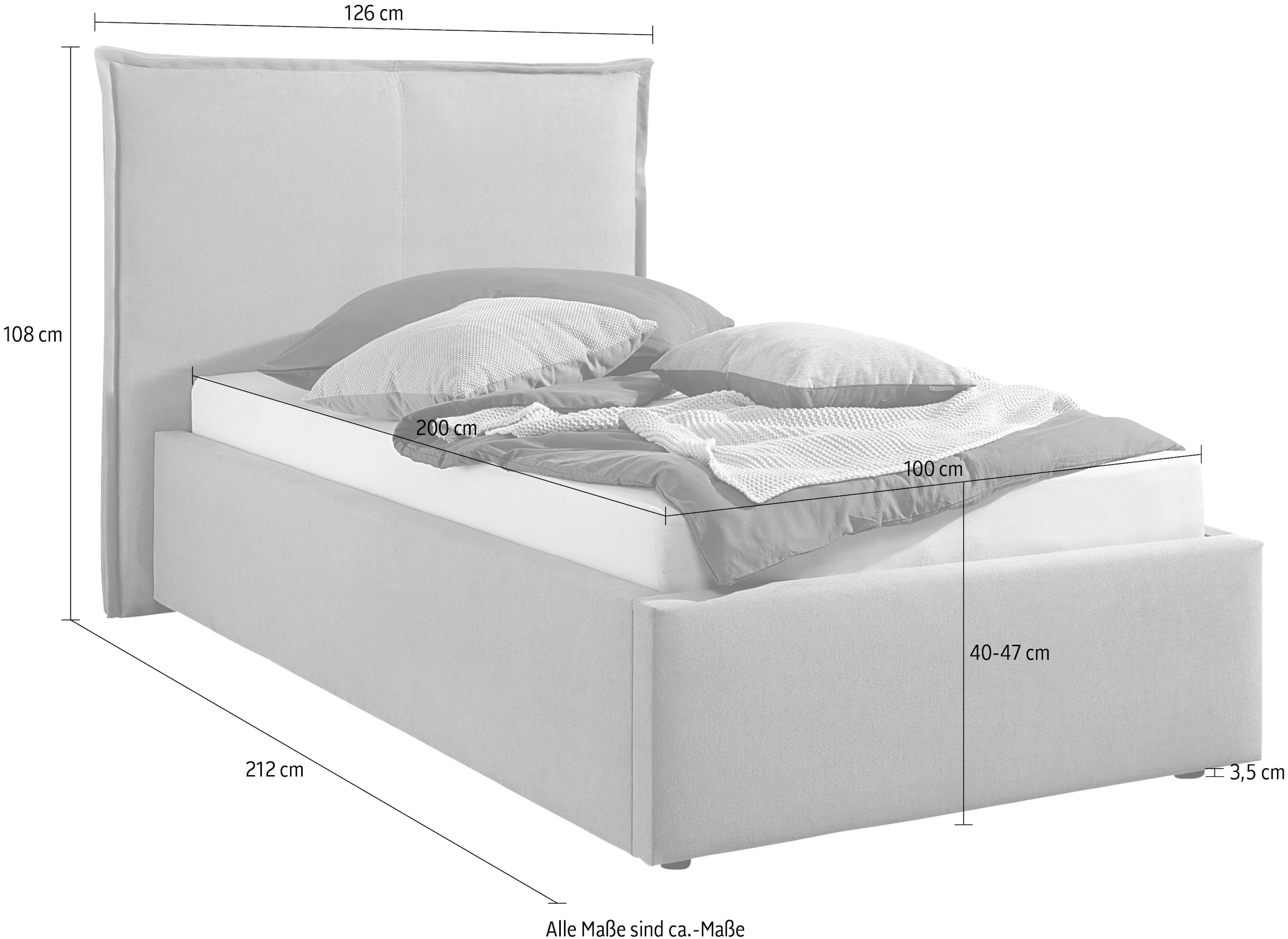 Maintal Polsterbett Bettseiten zerlegt, ohne Bettkasten