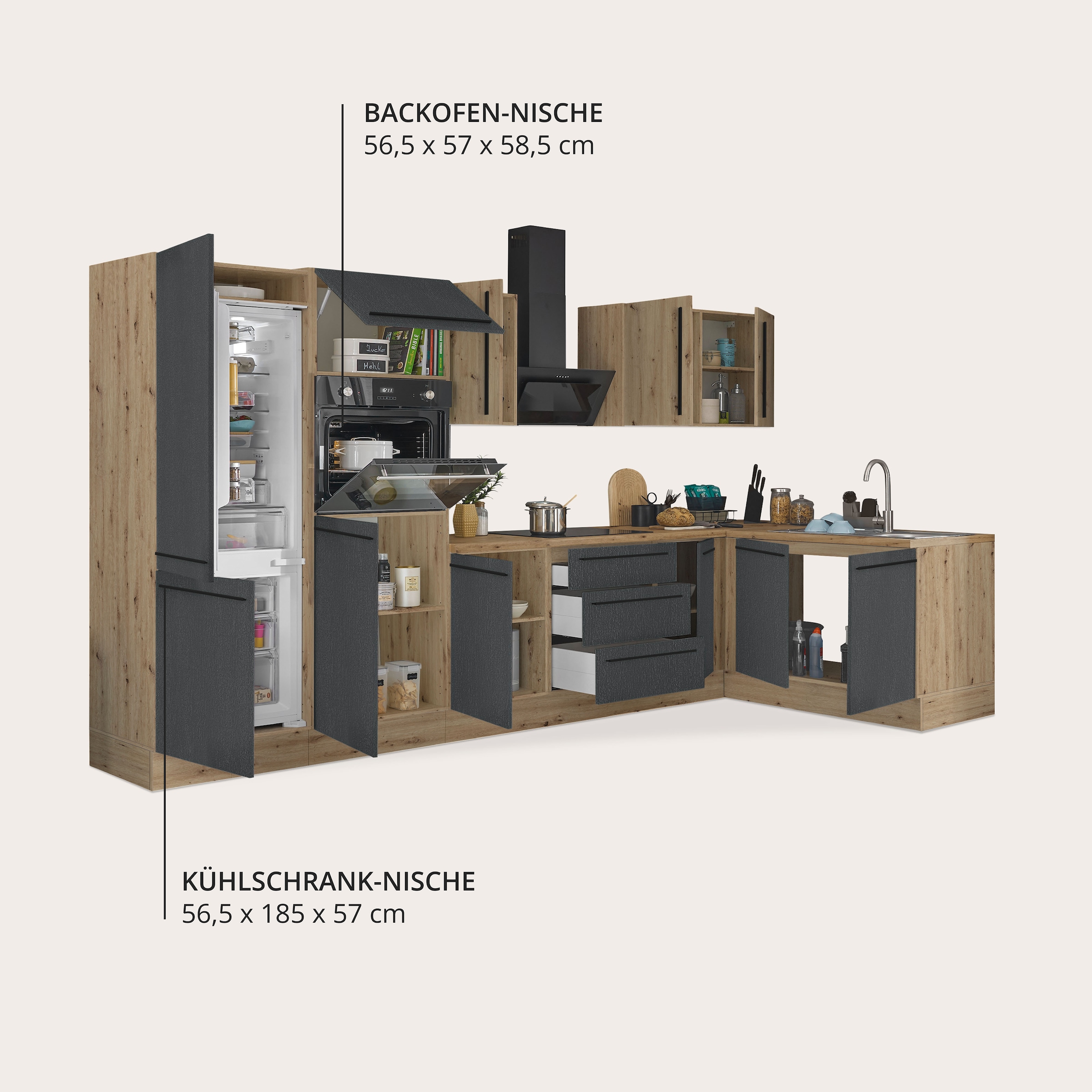 KOCHSTATION Winkelküche »Florida, Stellbreite 330x165 cm« wahlweise mit E-Geräten, mit Softclose für Türen und Schubkästen