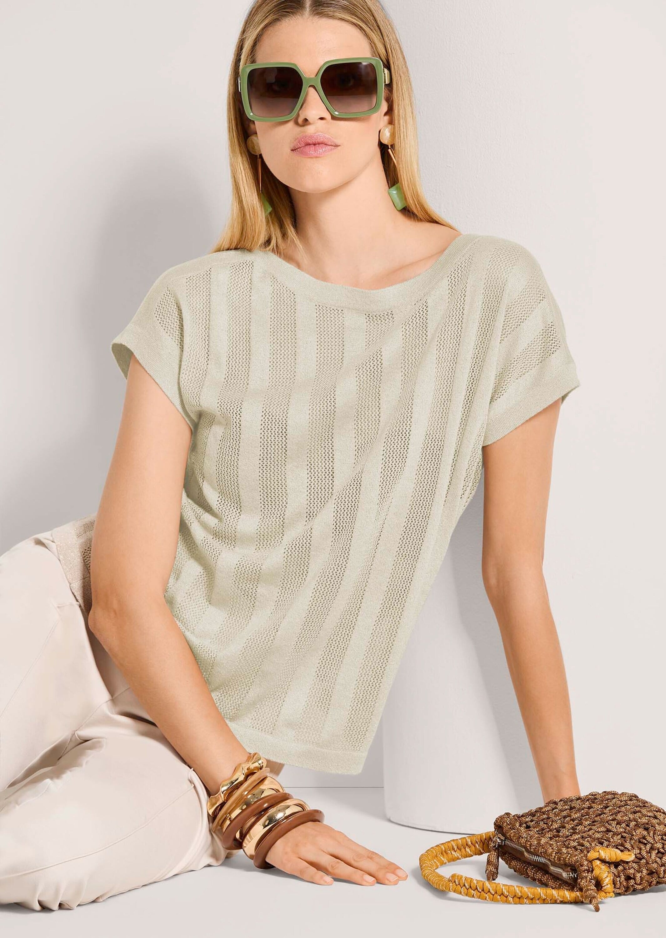 MADELEINE Longpullover »Strickpullover Sommerpullover mit Glanzeffekt« Leicht tranparente Optik