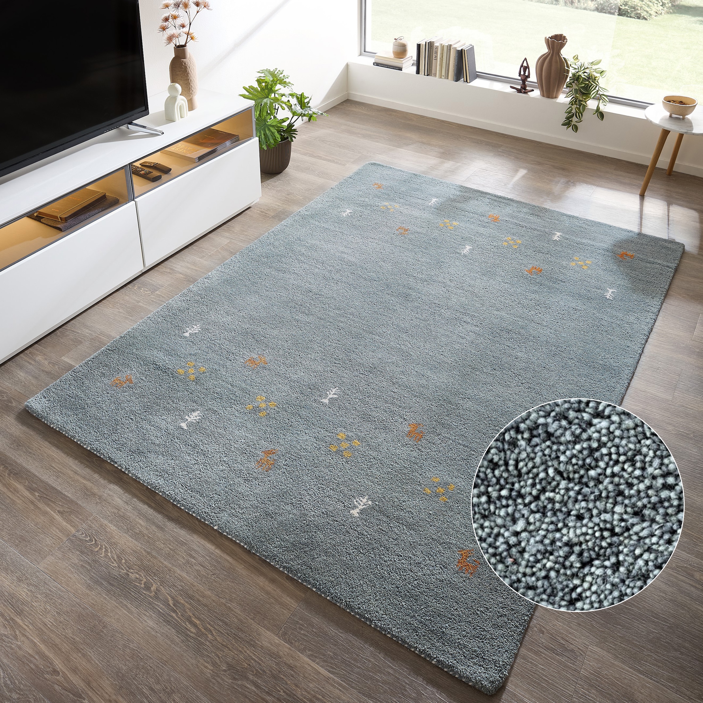 THEKO Wollteppich »Gabbeh Motiv, Handgefertigt, Teppich, Tiermotiv,  reine Wolle« rechteckig 14 mm Höhe reine Wolle, Wohnzimmer, Schlafzimmer, Esszimmer