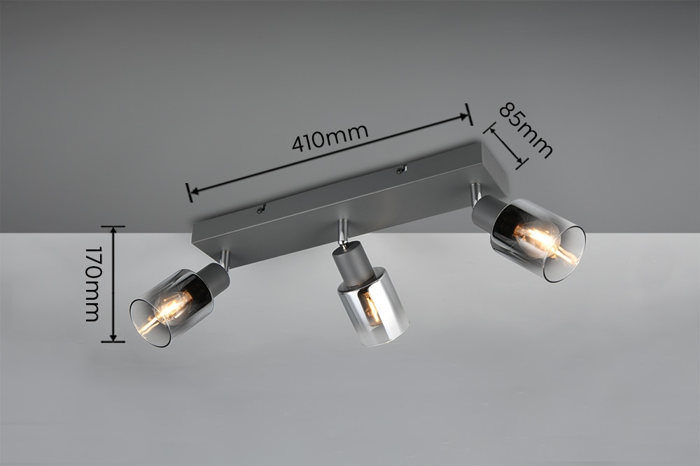 REALITY Leuchten Deckenstrahler »CADIZ, Spot 3-flammig, exkl 3xE14 max 10W, Glas anthrazit, verspiegelt« E14 1 Stk. warmweiß - kaltweiß verstellbarer Deckenspot E14 Fassung, mit Glasschirm smoke Farbverlauf