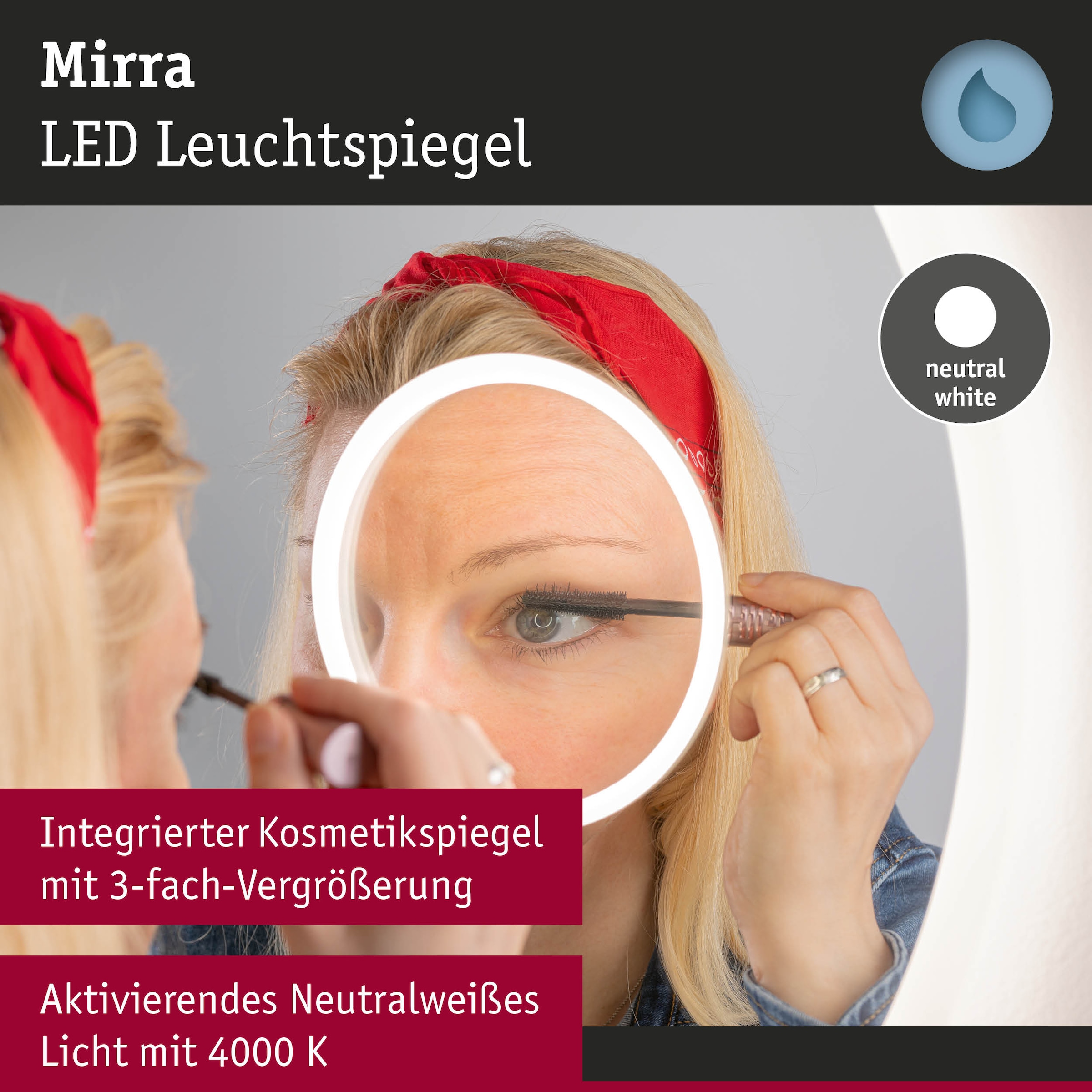 Paulmann LED Spiegelleuchte »LED Leuchtspiegel Mirra  IP44 dimmbar Spiegel« 1 Stk. Neutralweiß Memoryfunktion, Dimmer