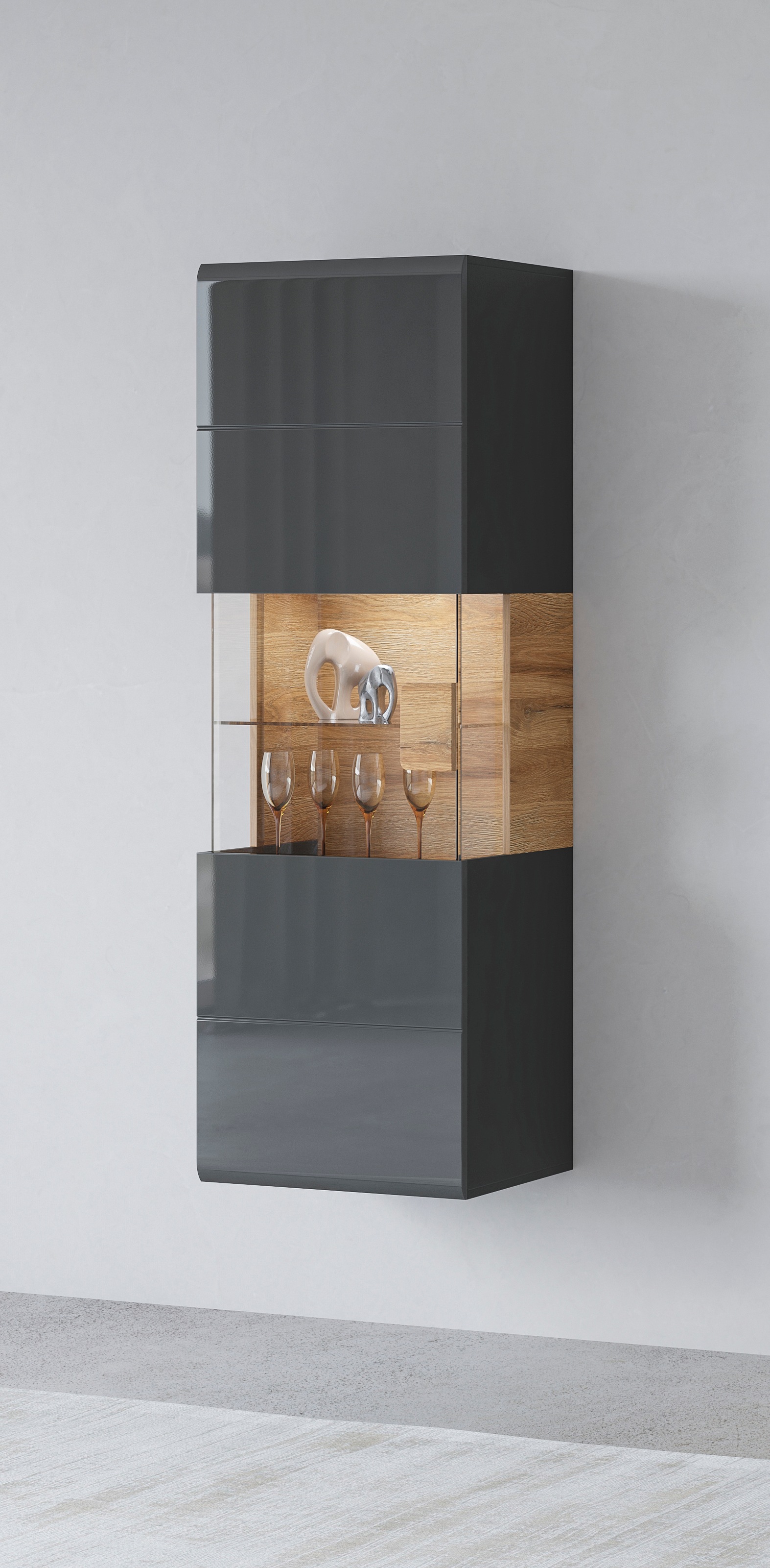 OTTO home Hängevitrine "Toledo,Höhe 159 cm trendige Glasvitrine mit dekorative MDF-Front" Vitrine mit Glasfront, ohne Beleuchtung, viel Stauraum, hochglanz
