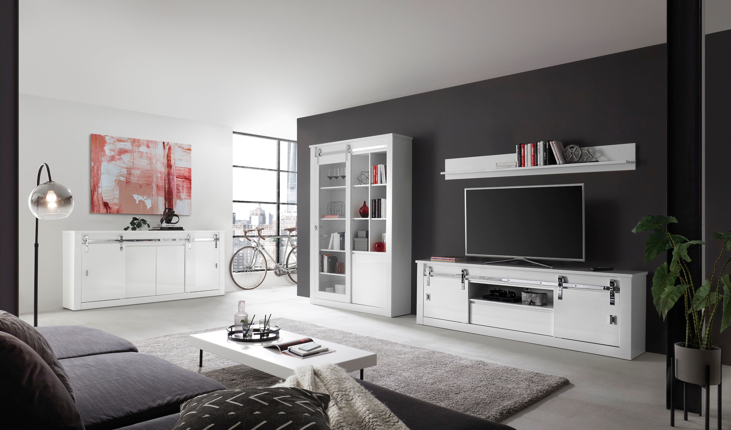 Home affaire Wohnwand »Daytona, moderne Anbauwand, Wohnzimmer-Set in Weiß Hochglanz« Set, 3 Stk. tlg.