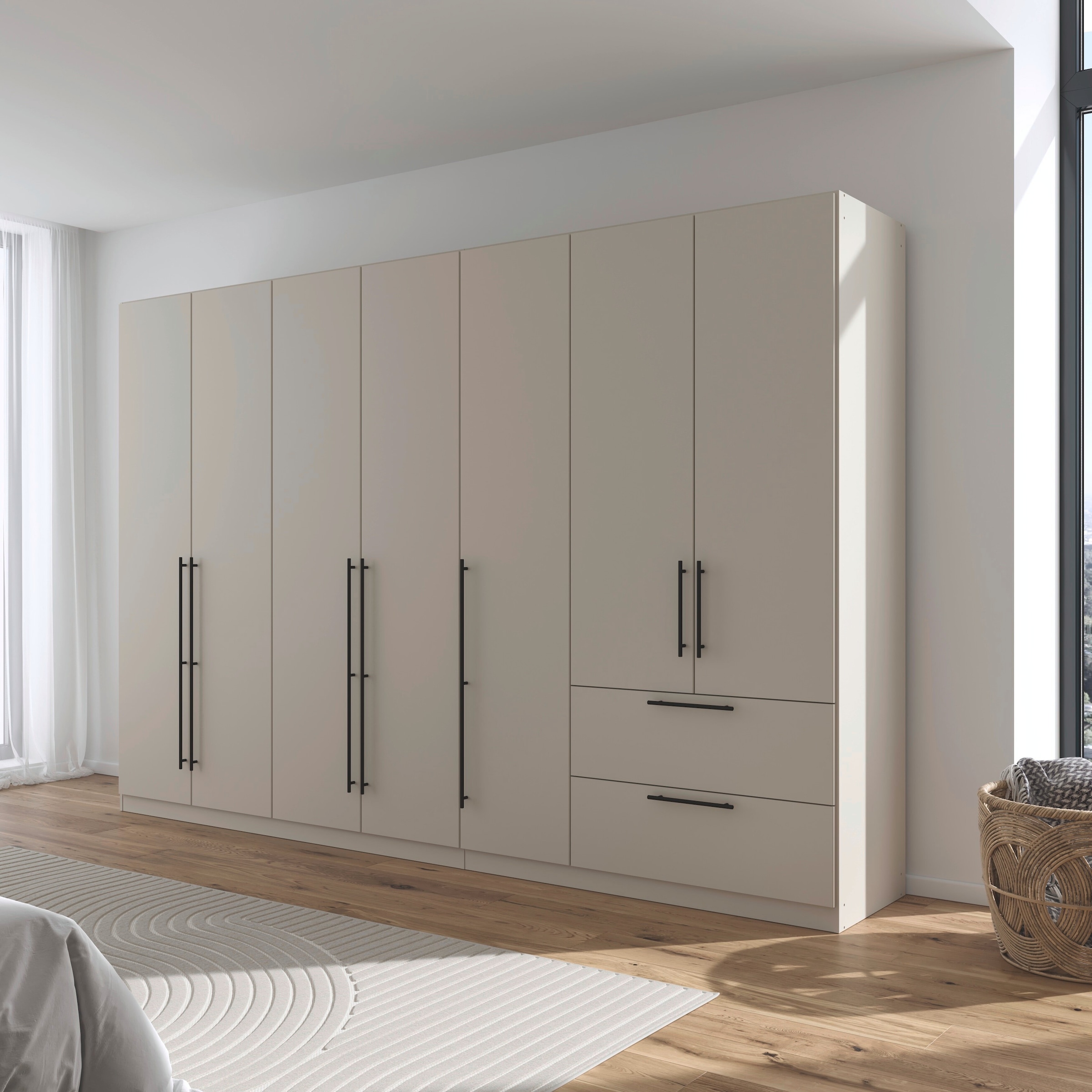 rauch Kleiderschrank »Drehtürenschrank Schrank Garderobe Wäscheschrank Schlafzimmer AVOLA«, (in 3 verschiedenen Ausstattungen BASIC/CLASSIC/PREMIUM), mit hochwertigen Stangengriffen aus Metall in Schwarz MADE IN GERMANY