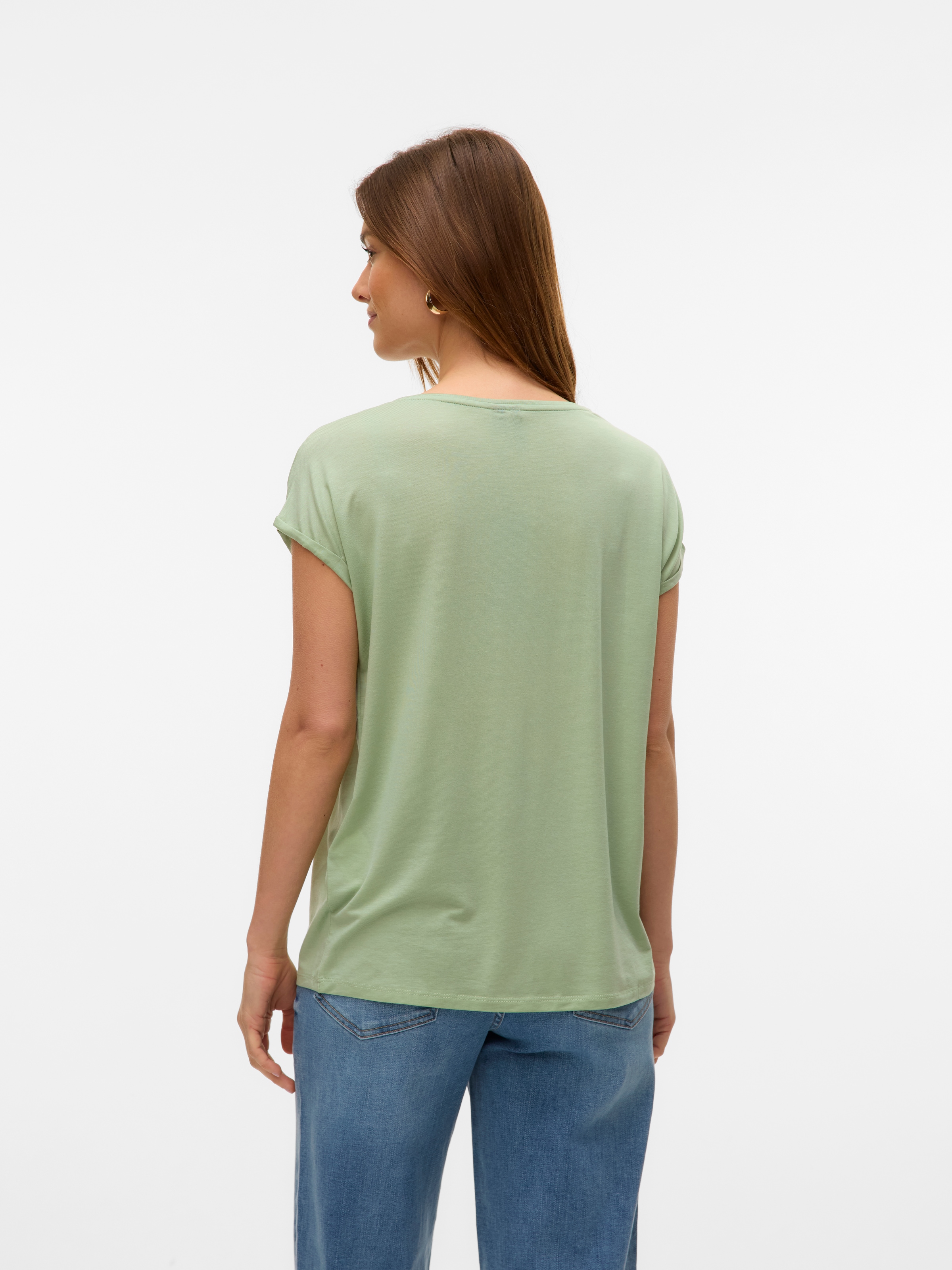 Vero Moda Rundhalsshirt »VMAVA PLAIN SS TOP GAJRS NOOS« Materialmix, regular fit