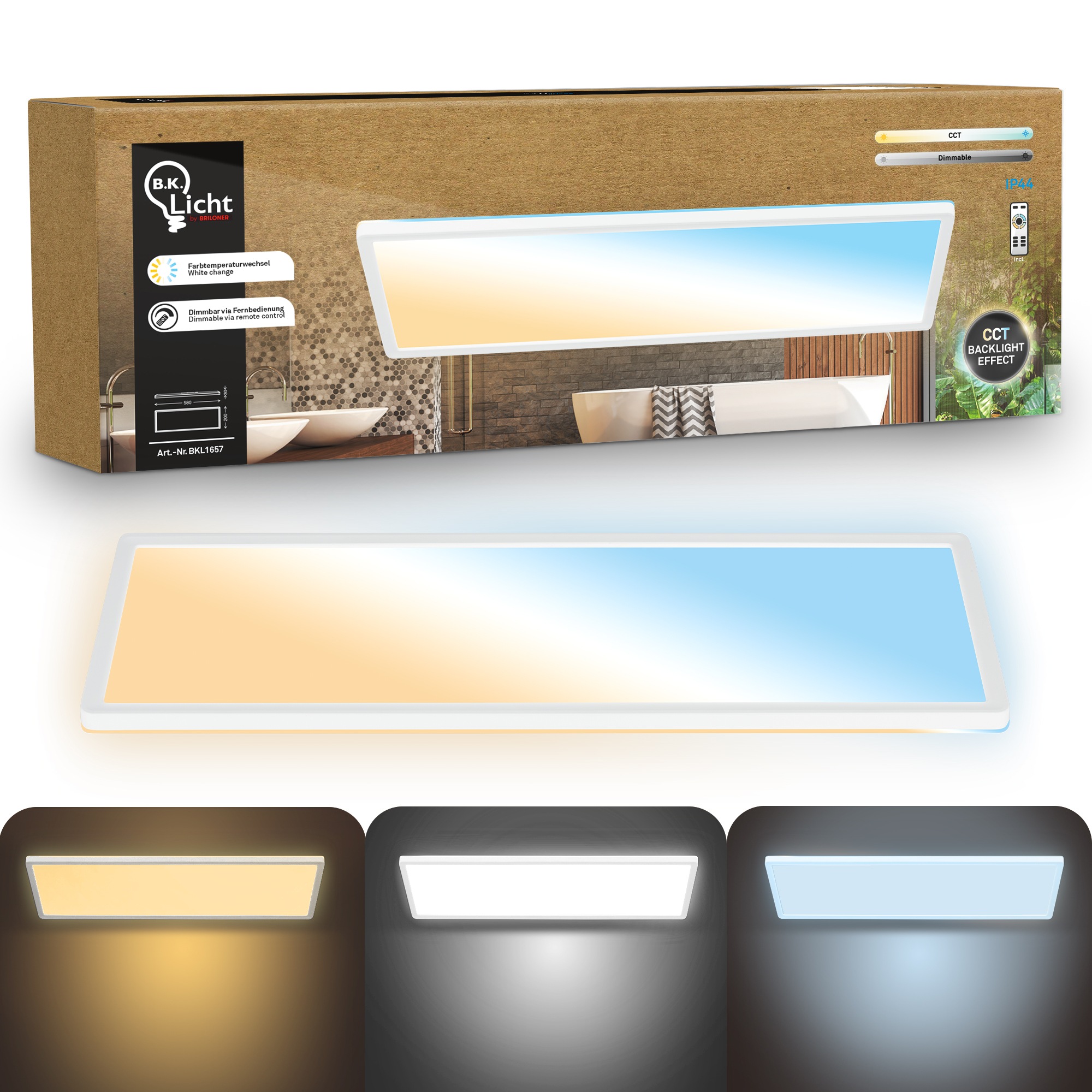 B.K.Licht LED Panel »SHALLOW« LED-Board 1 Stk. Neutralweiß 58x20x3 cm, Badlampe, Badezimmer, Küche, Wohnzimmer