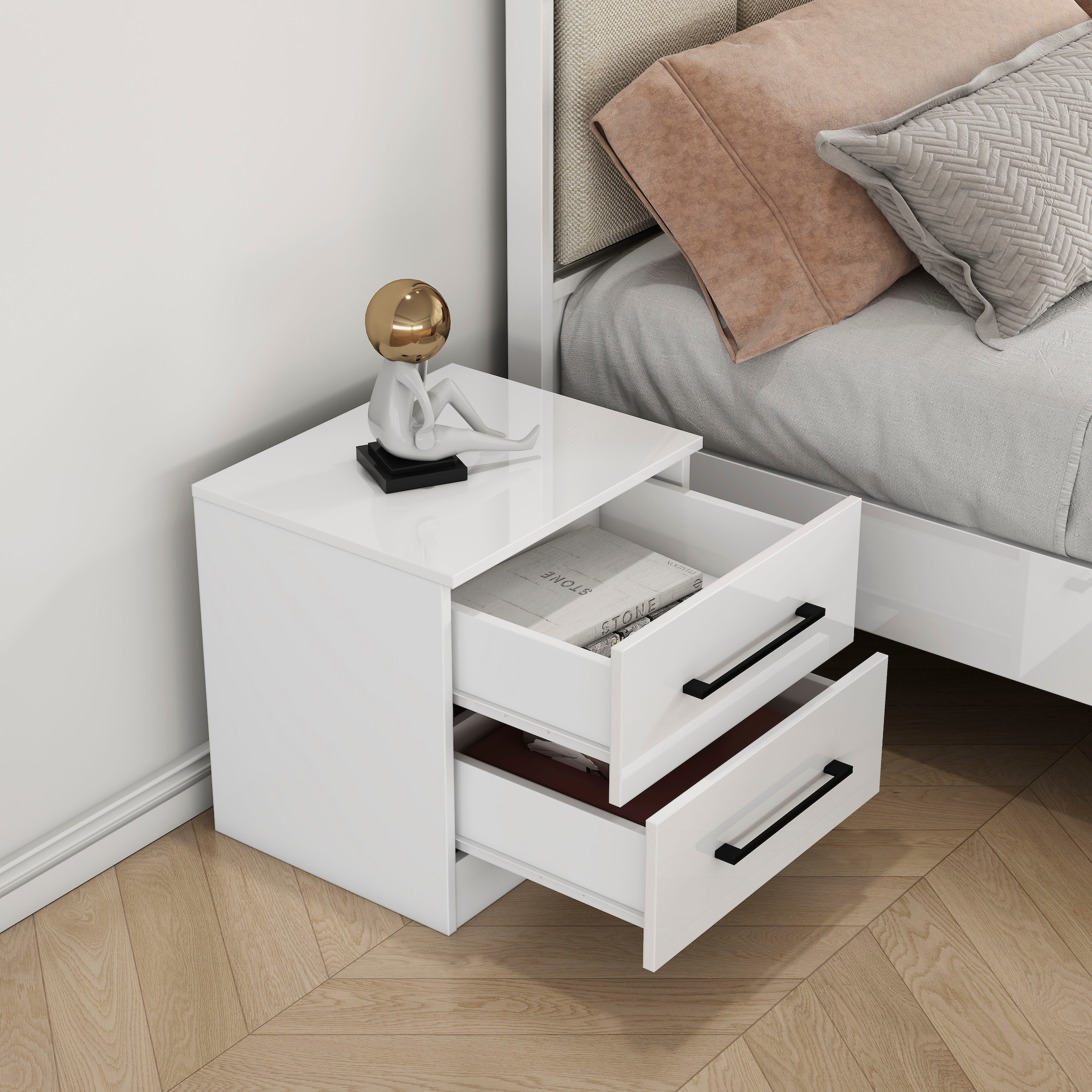 OTTO home Nachtkommode »Sylt Bestseller, 2 Schubladen mit viel Stauraum – Ordnung & Eleganz.« Spar-Set, modernes Hochglanz Nachtschrank Set (2 Stück) Stilvolles Design, 2 Stk. tlg. Nachttisch Bestseller Beistelltisch Kommode