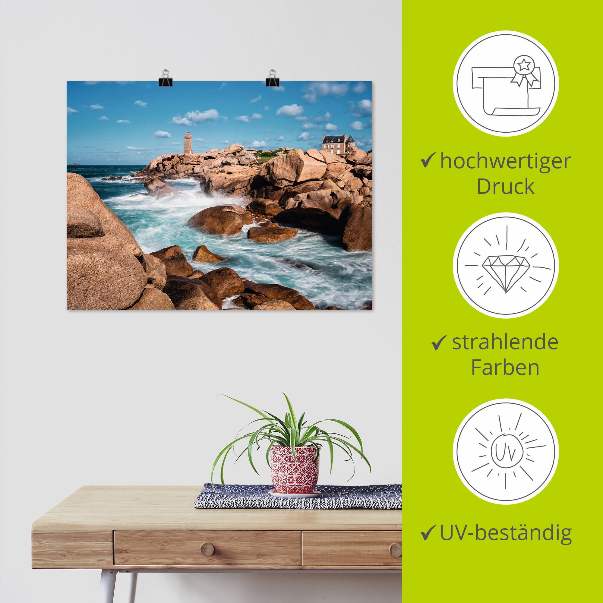 Artland Poster »Atlantikküste Bretagne bei Ploumanach« Küste 1 Stk. tlg. ohne Rahmen