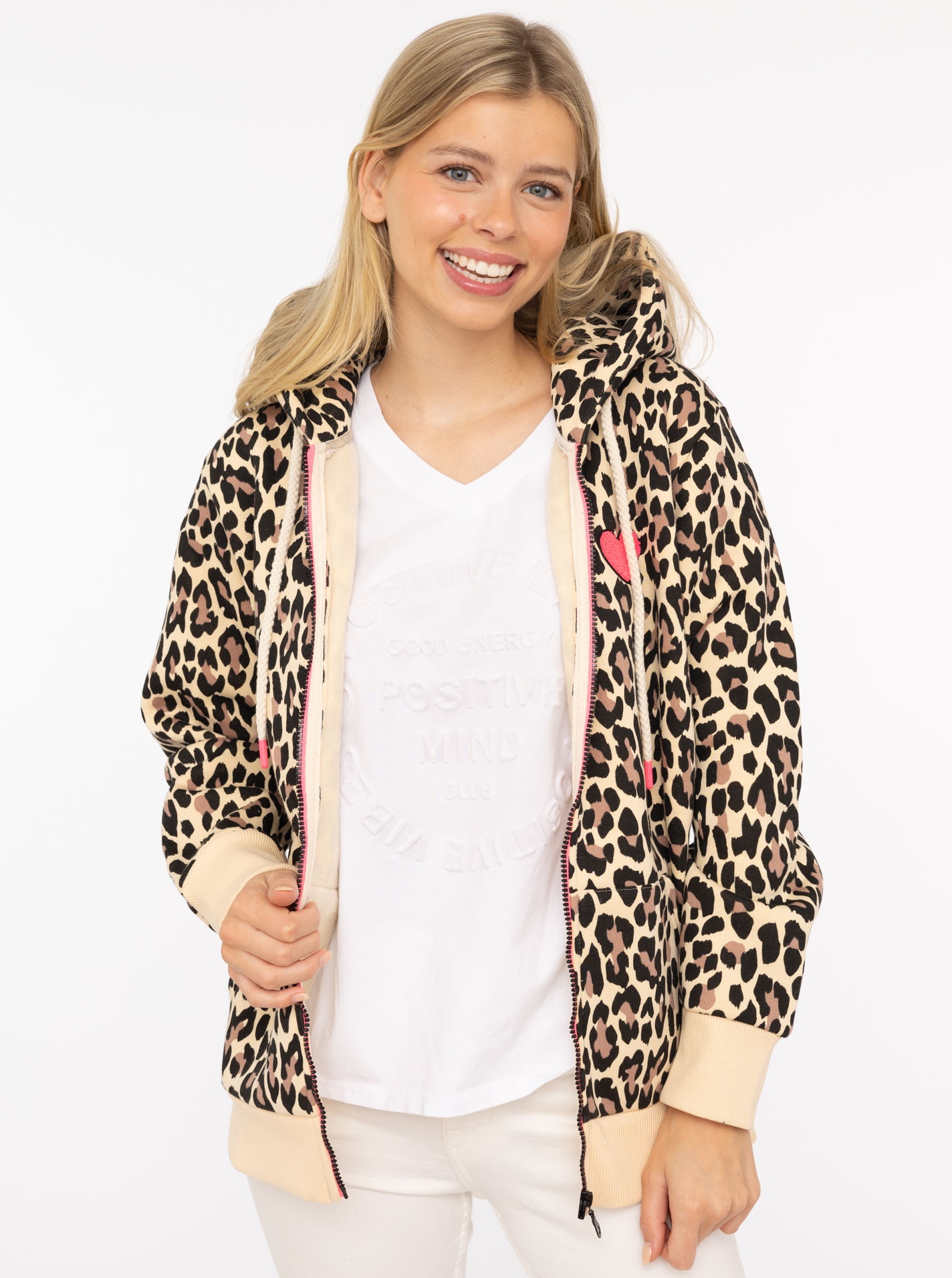 Zwillingsherz Kapuzensweatjacke »"Leo AOP"«, Langarm, Fronttaschen, Reißverschluss, Animal-Muster, modisch